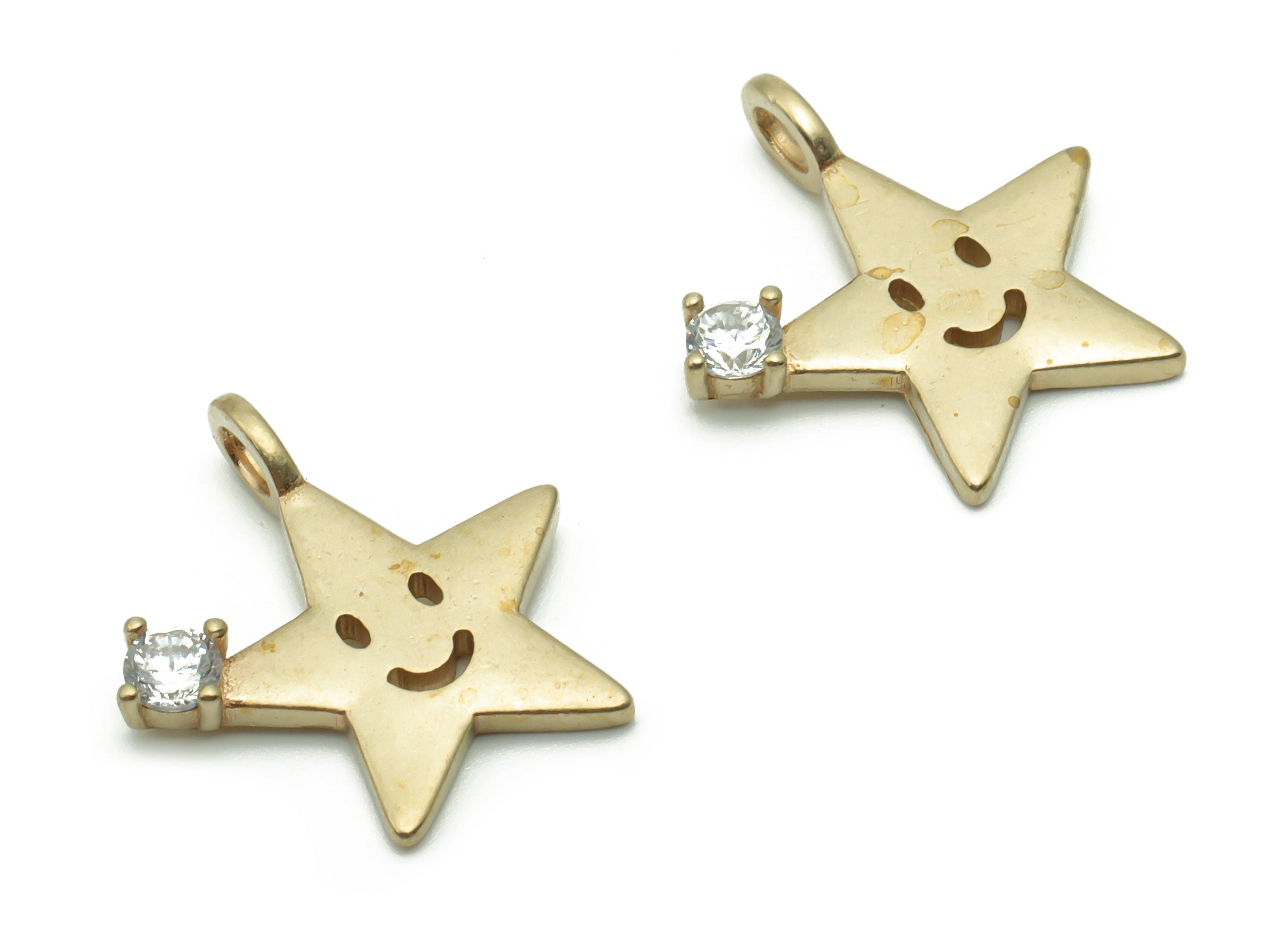 Brass Star Smiley Earring Charms With Zircons - Raw Brass Star Smiley Pendant - Jewelry Making Supplies - 16.69x15.54x2.31mm - PP4945 - DOMEDBAZAAR