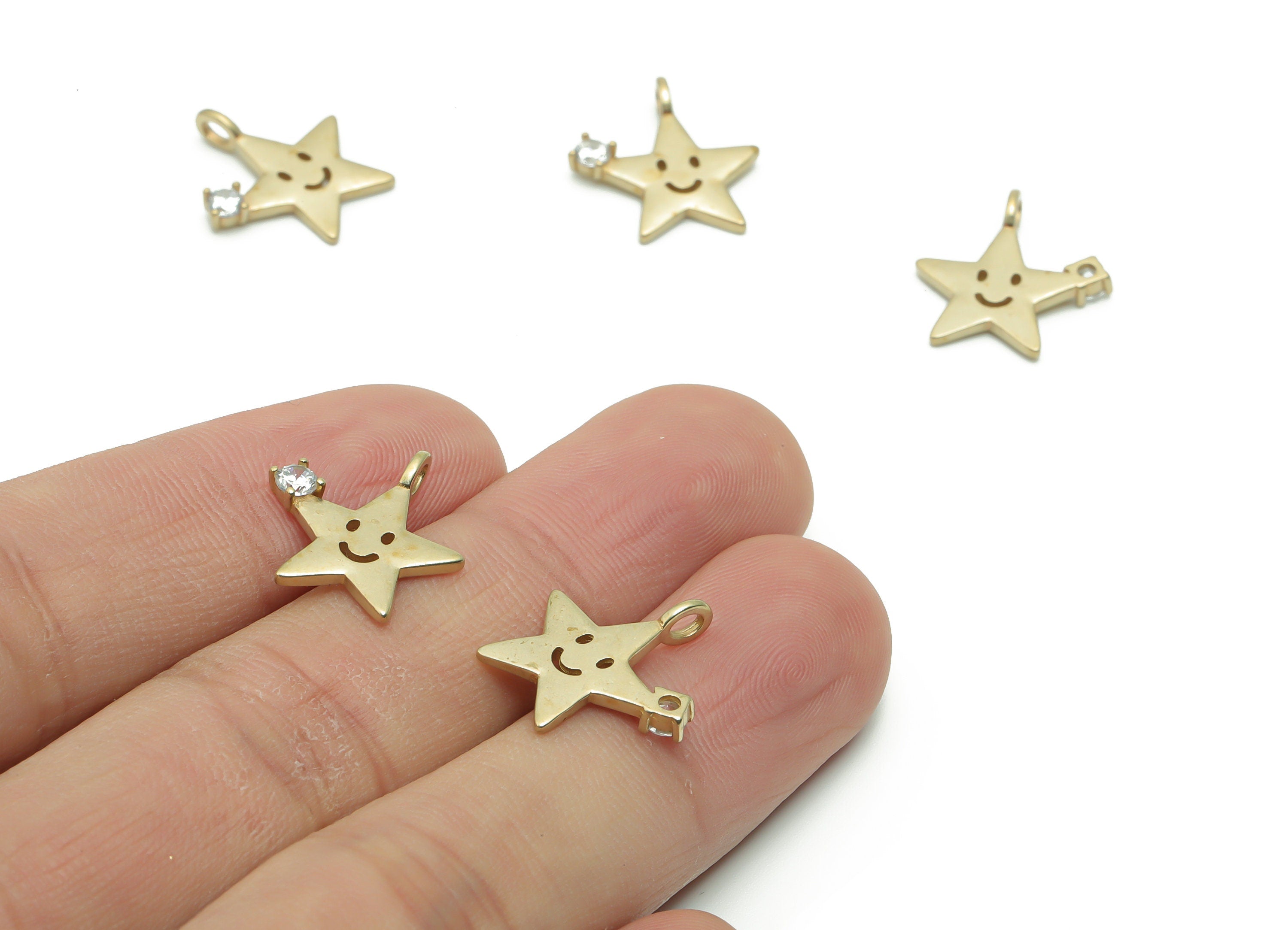 Brass Star Smiley Earring Charms With Zircons - Raw Brass Star Smiley Pendant - Jewelry Making Supplies - 16.69x15.54x2.31mm - PP4945 - DOMEDBAZAAR