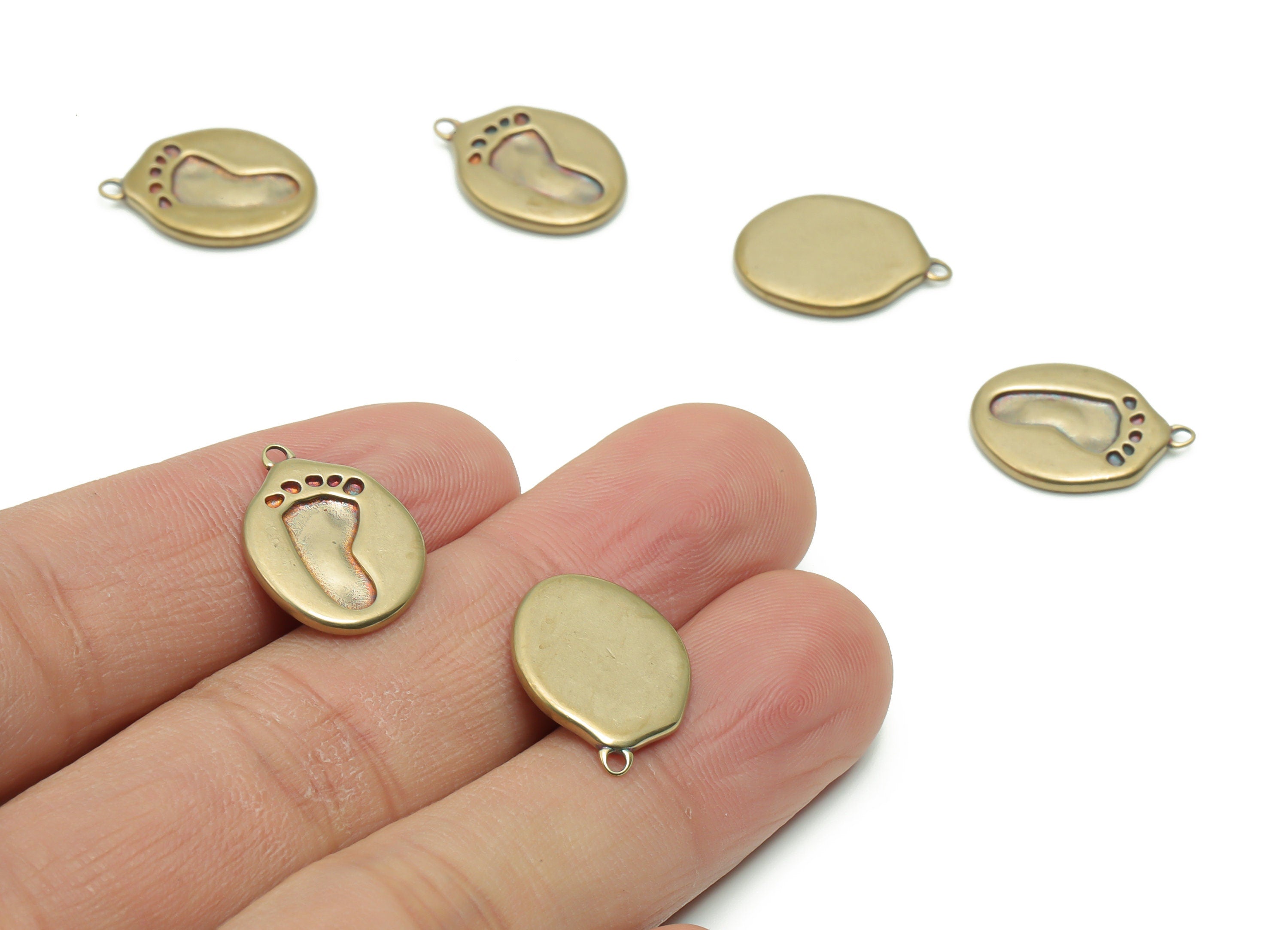 Brass Round Footprint Earring Charms - Raw Brass Circle Footprint Pendant - DIY Jewelry Making Supplies - 18.4x13.79x1.75mm - PP4961 - DOMEDBAZAAR