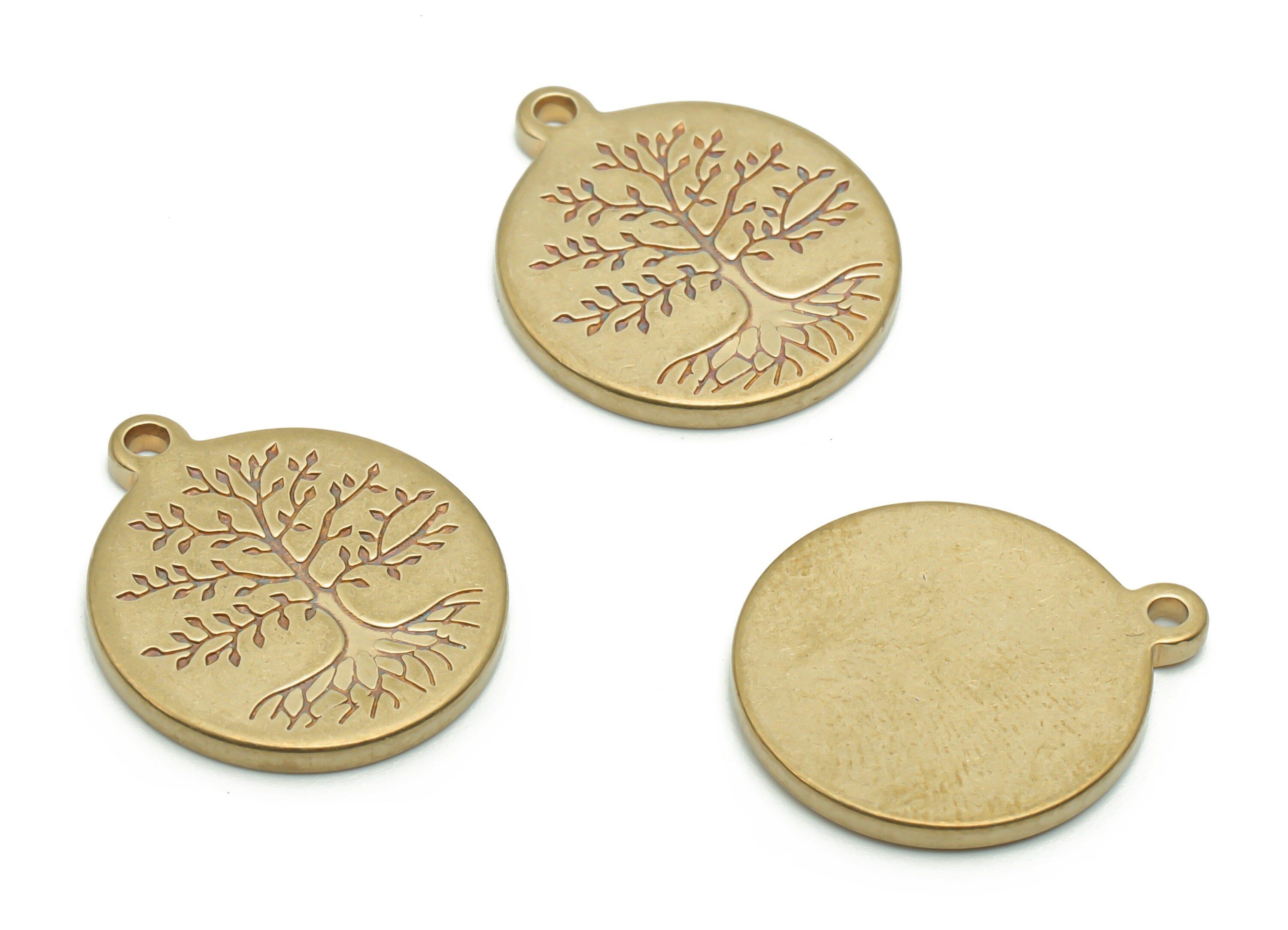 Brass Round Tree Root Earring Charms - Raw Brass Circle Tree Root Pendant - DIY Jewelry Making Supplies - 17.44x14.98x1.48mm - PP4966 - DOMEDBAZAAR