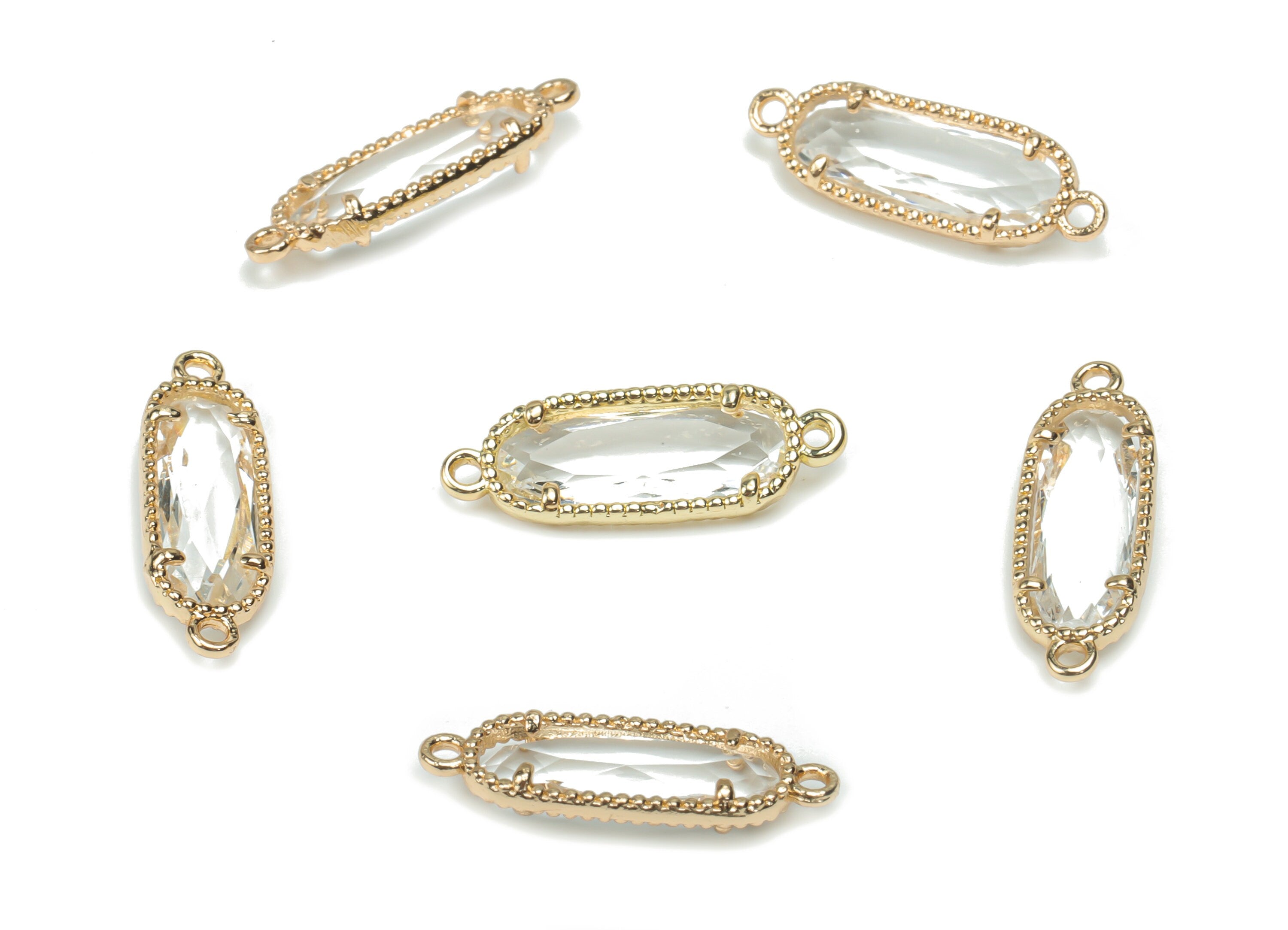 Glass Oval Earring Connector - Brass Oval Frame Charms and Pendant - Gold Tone Plated Brass - Jewelry Supplies - 20.86x6.98x3.48mm - GS1072A - DOMEDBAZAAR
