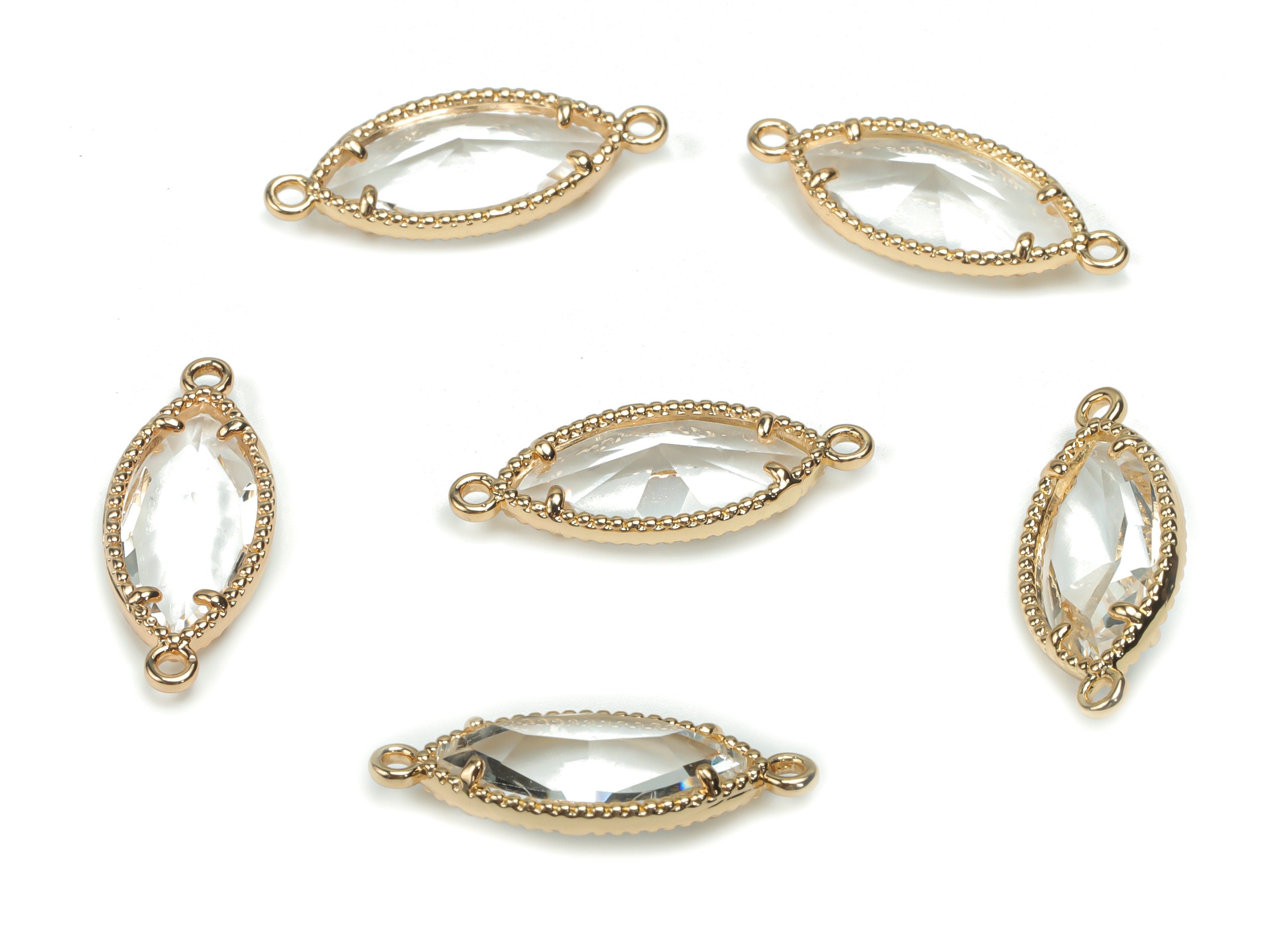 Glass Marquise Earring Connector - Brass Oval Frame Charms and Pendant - Gold Tone Plated Brass - Jewelry Supplies - 21.4x8.5x4.6mm -GS1073A - DOMEDBAZAAR