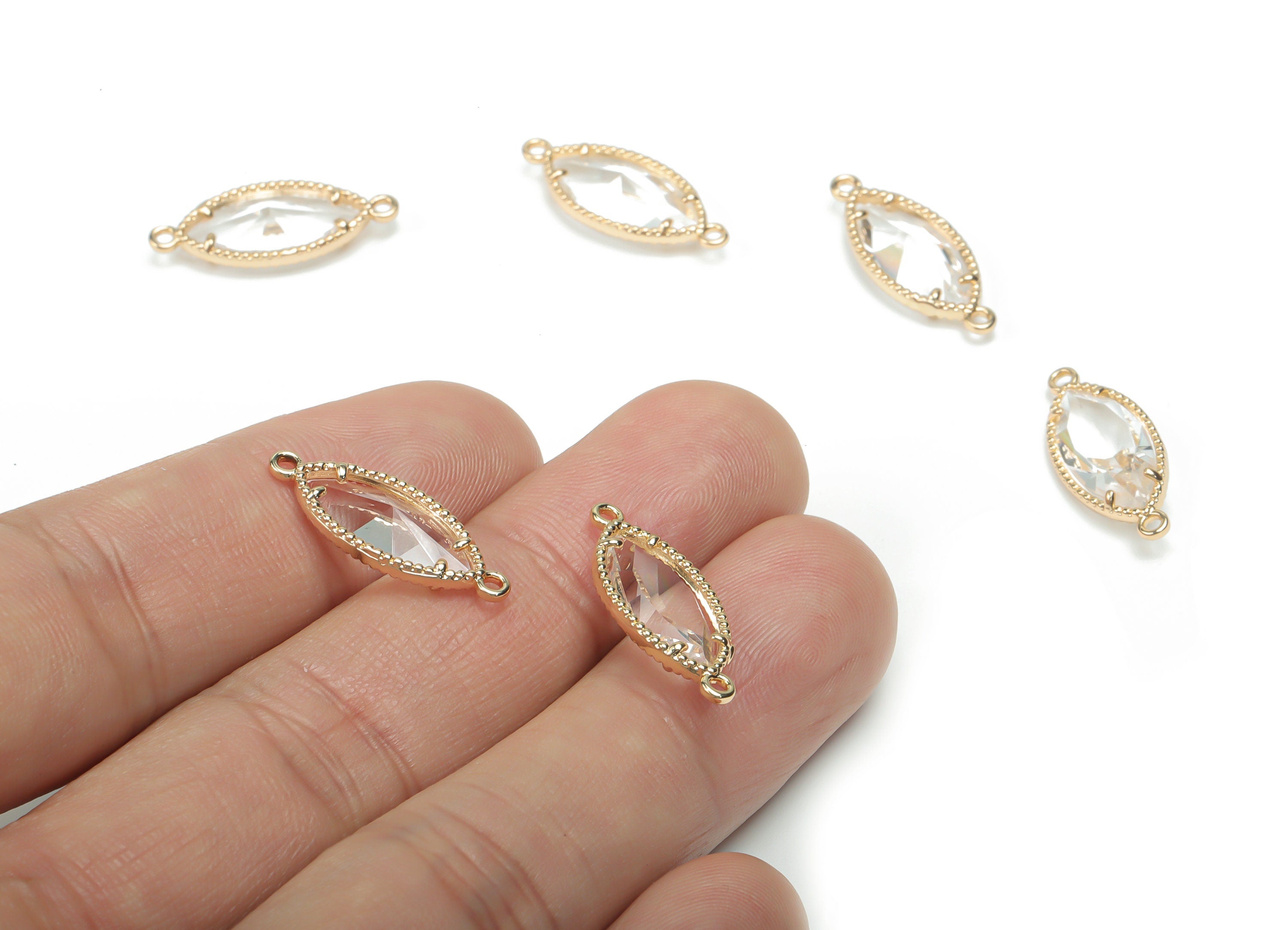 Glass Marquise Earring Connector - Brass Oval Frame Charms and Pendant - Gold Tone Plated Brass - Jewelry Supplies - 21.4x8.5x4.6mm -GS1073A - DOMEDBAZAAR