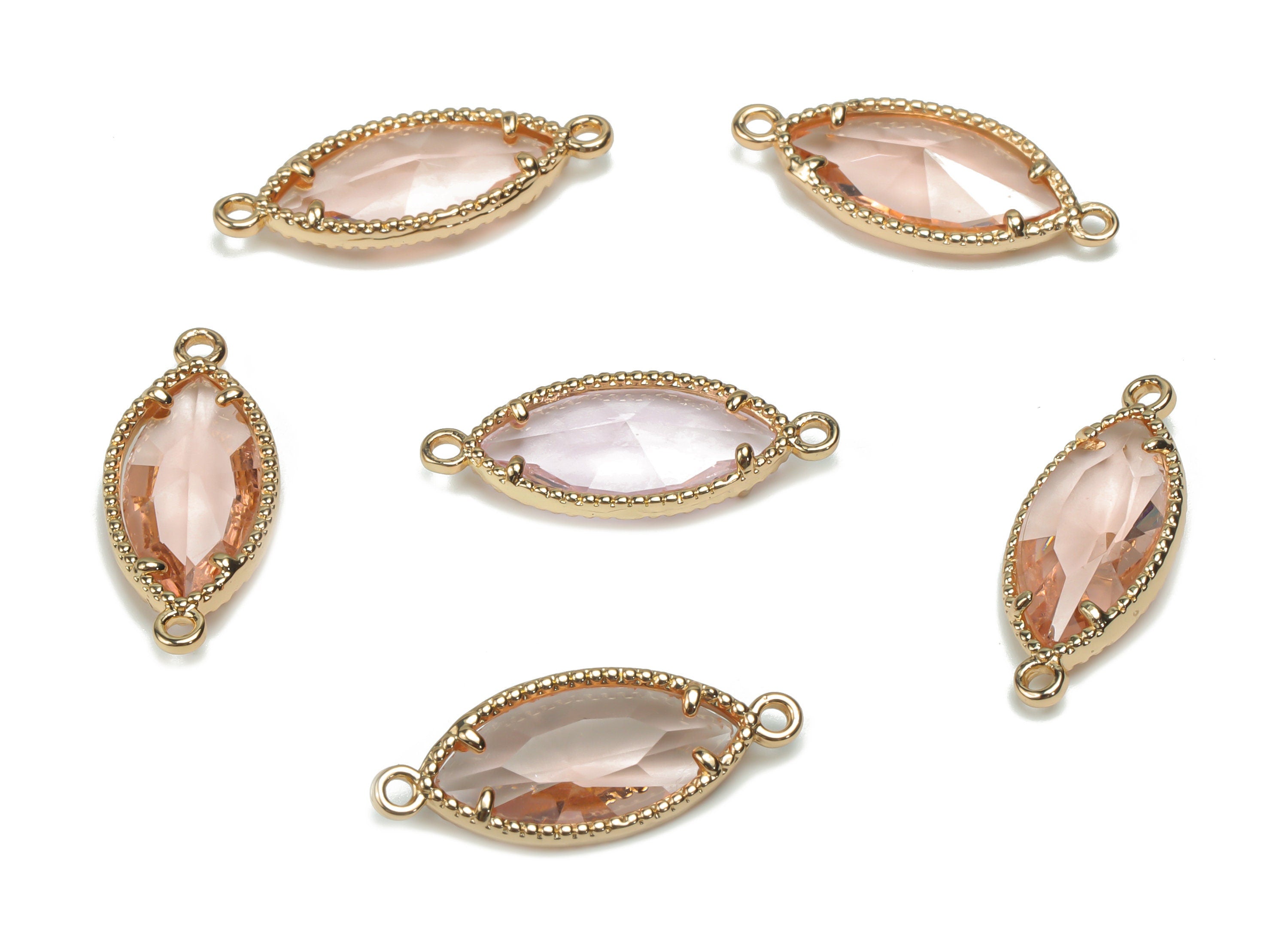 Glass Marquise Earring Connector - Brass Oval Frame Charms and Pendant - Gold Tone Plated Brass - Jewelry Supplies - 21.4x8.5x4.6mm -GS1073B - DOMEDBAZAAR