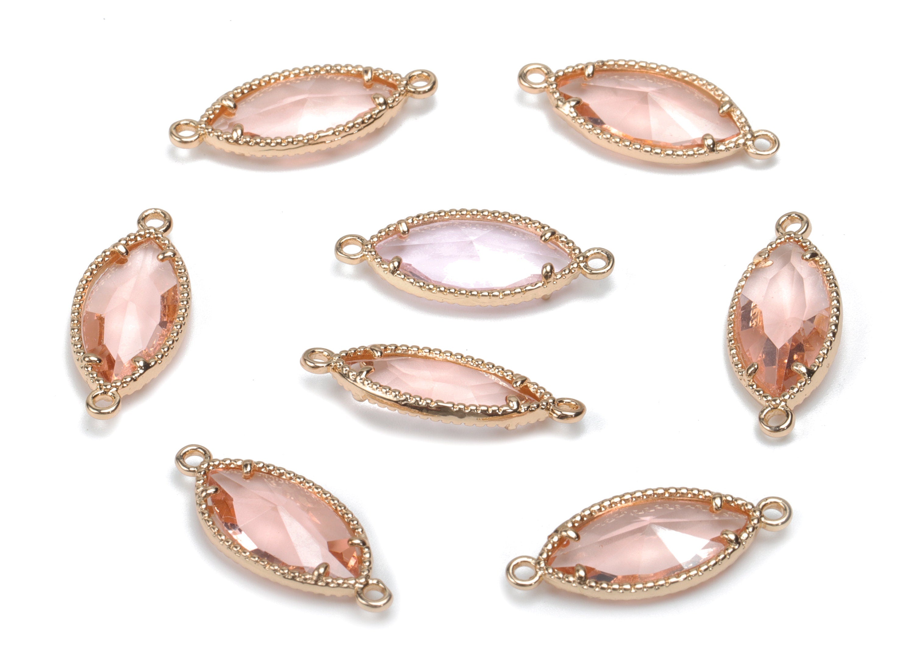 Glass Marquise Earring Connector - Brass Oval Frame Charms and Pendant - Gold Tone Plated Brass - Jewelry Supplies - 21.4x8.5x4.6mm -GS1073B - DOMEDBAZAAR