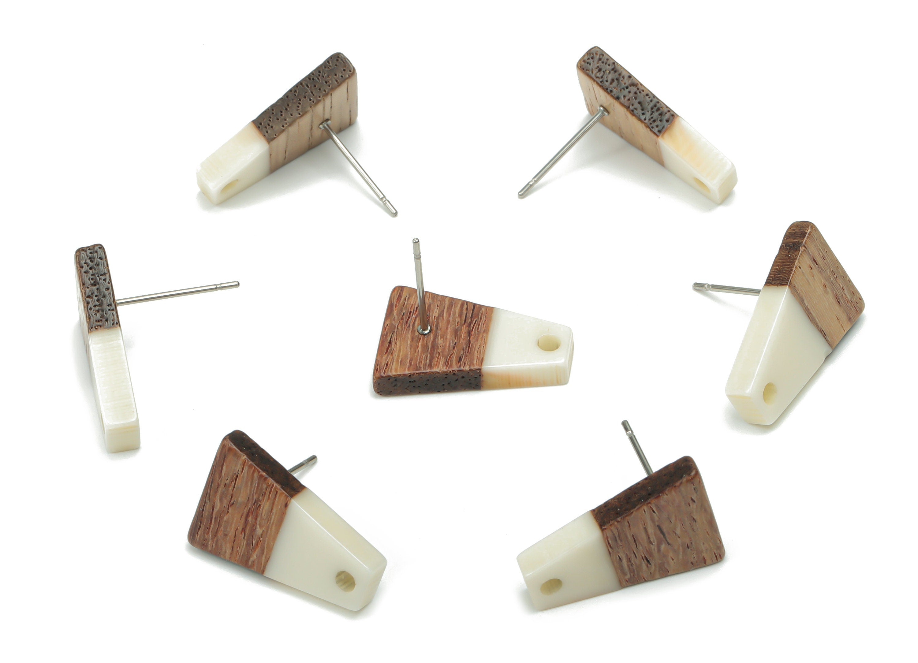 Natural Wooden Trapezoid Earring Stud - Resin Trapezoid Earring Post - 316 Surgical Stainless Steel Stud - 18.06x12.42x2.81mm - BB1136C - DOMEDBAZAAR