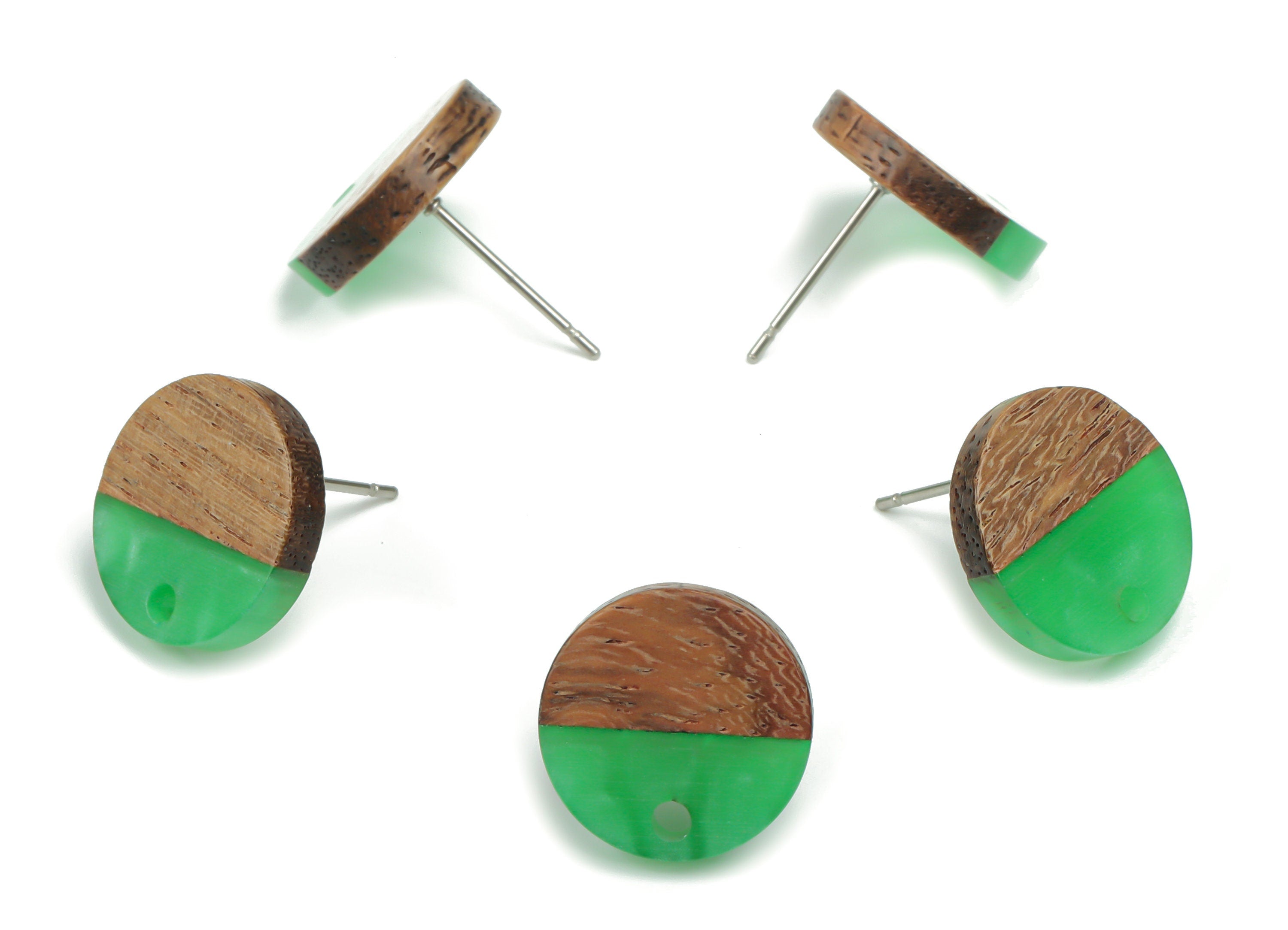 Natural Wooden Round Earring Stud - Resin Circle Post - 316 Surgical Stainless Steel Stud - Jewelry Supplies - 14.06x14.06x2.73mm - BB1135D - DOMEDBAZAAR