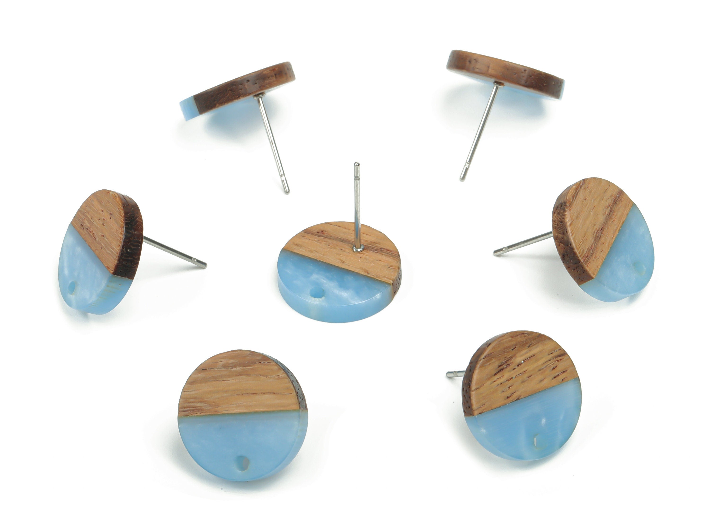 Natural Wooden Round Earring Stud - Resin Circle Post - 316 Surgical Stainless Steel Stud - Jewelry Supplies - 14.06x14.06x2.73mm - BB1135B - DOMEDBAZAAR
