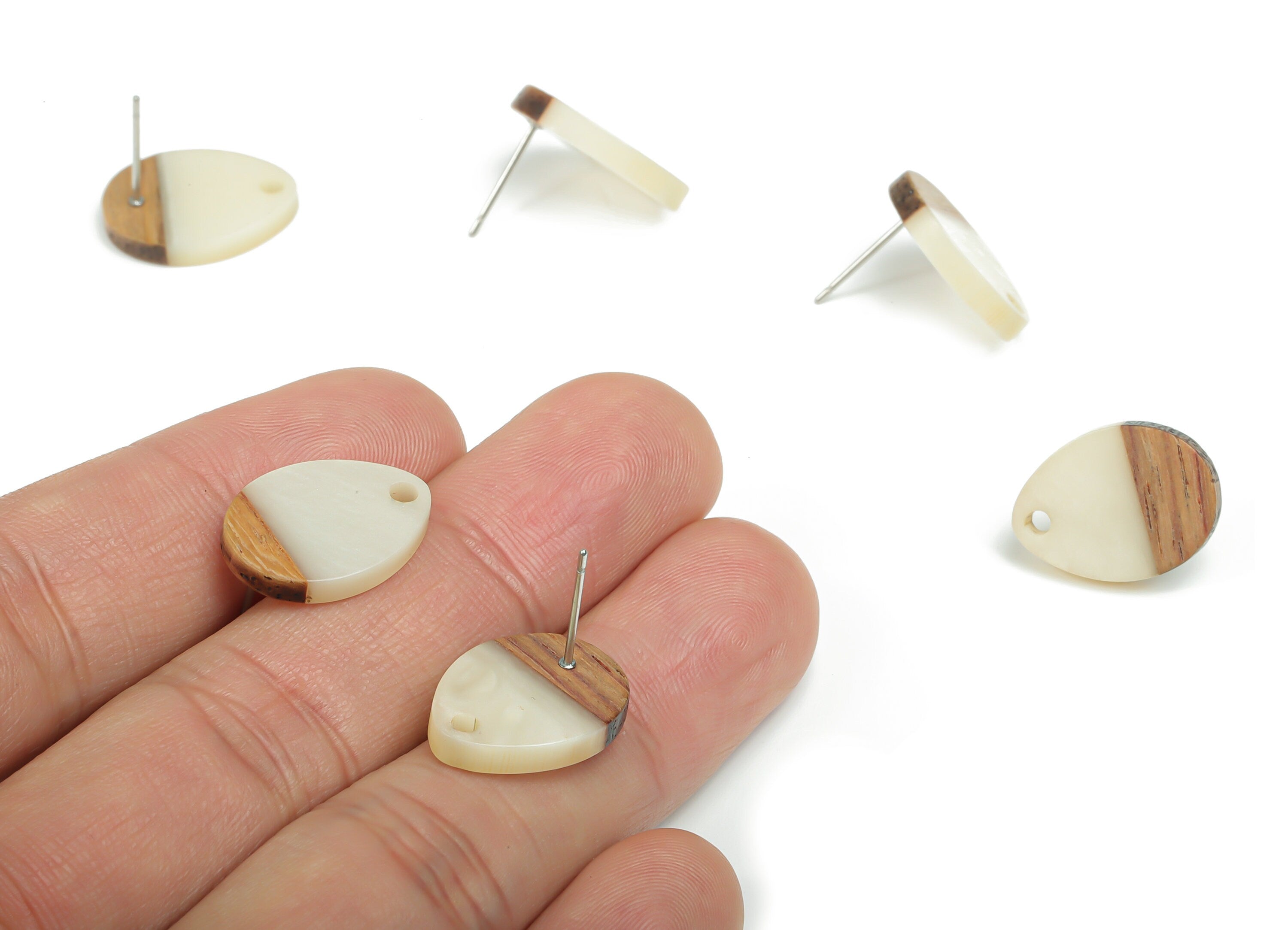 Natural Wooden Drop Earring Stud - Resin Drop Post - 316 Surgical Stainless Steel Stud - Jewelry Supplies - 17.44x13.05x3.1mm - BB1145C - DOMEDBAZAAR