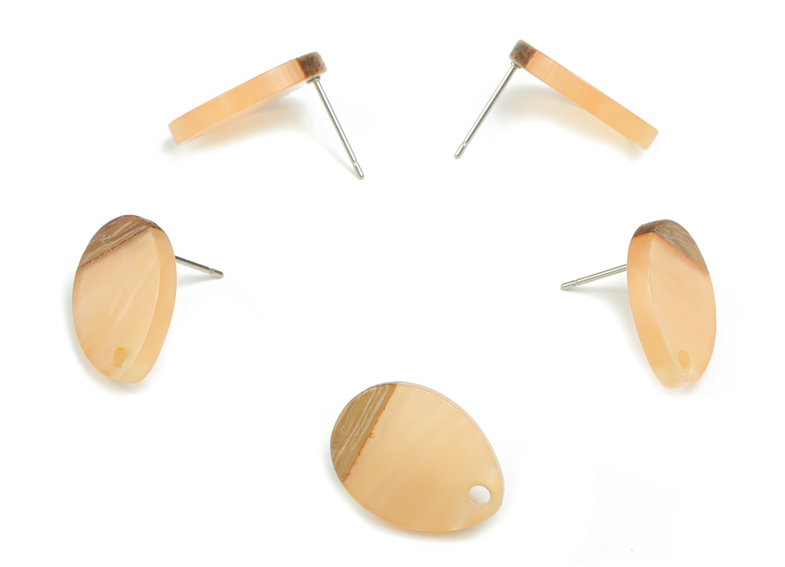 Natural Wooden Drop Earring Stud - Resin Drop Post - 316 Surgical Stainless Steel Stud - Jewelry Supplies - 17.44x13.05x3.1mm - BB1145D - DOMEDBAZAAR