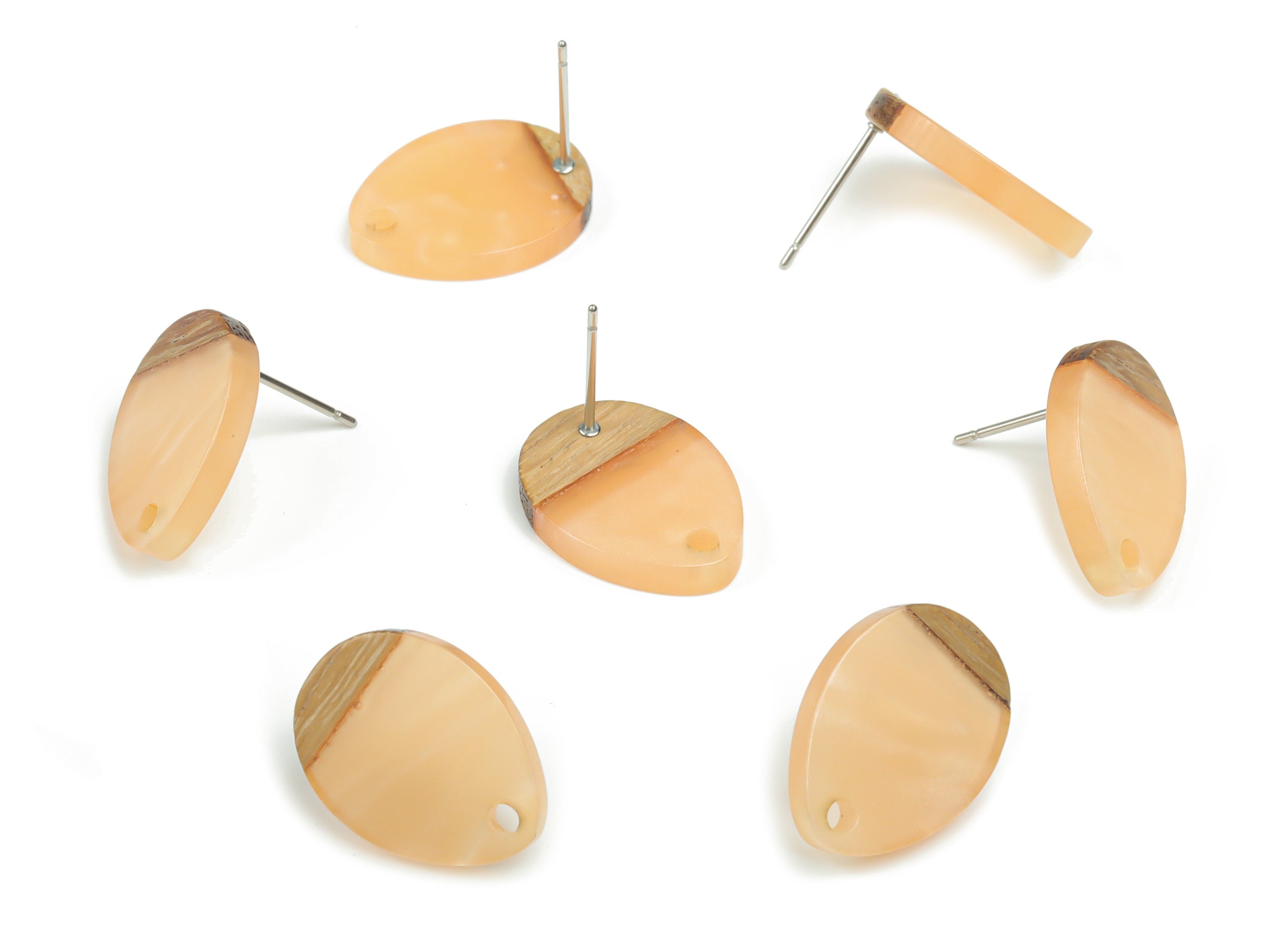 Natural Wooden Drop Earring Stud - Resin Drop Post - 316 Surgical Stainless Steel Stud - Jewelry Supplies - 17.44x13.05x3.1mm - BB1145D - DOMEDBAZAAR