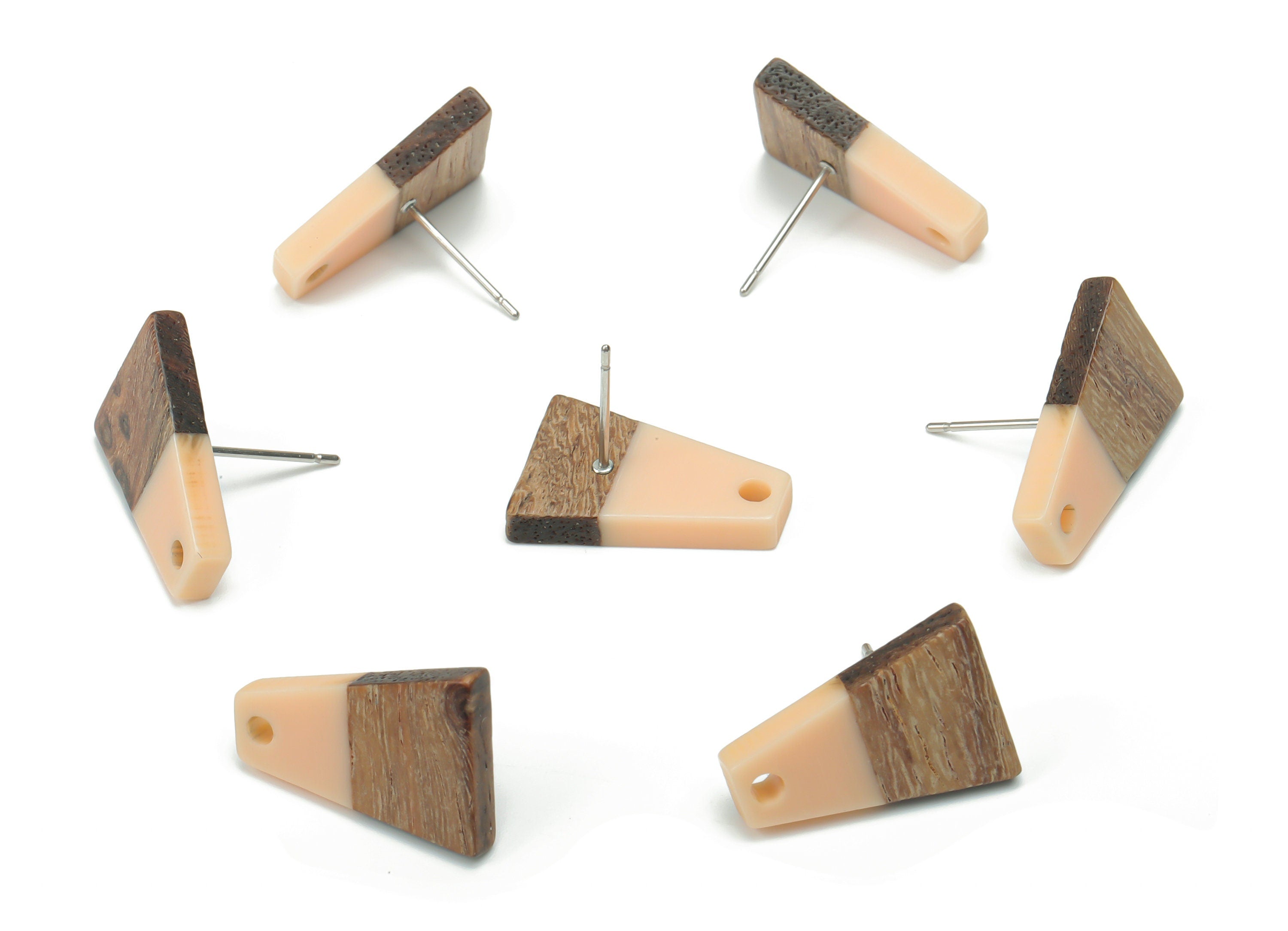 Natural Wooden Trapezoid Earring Stud - Resin Trapezoid Earring Post - 316 Surgical Stainless Steel Stud - 18.06x12.42x2.81mm - BB1136A - DOMEDBAZAAR