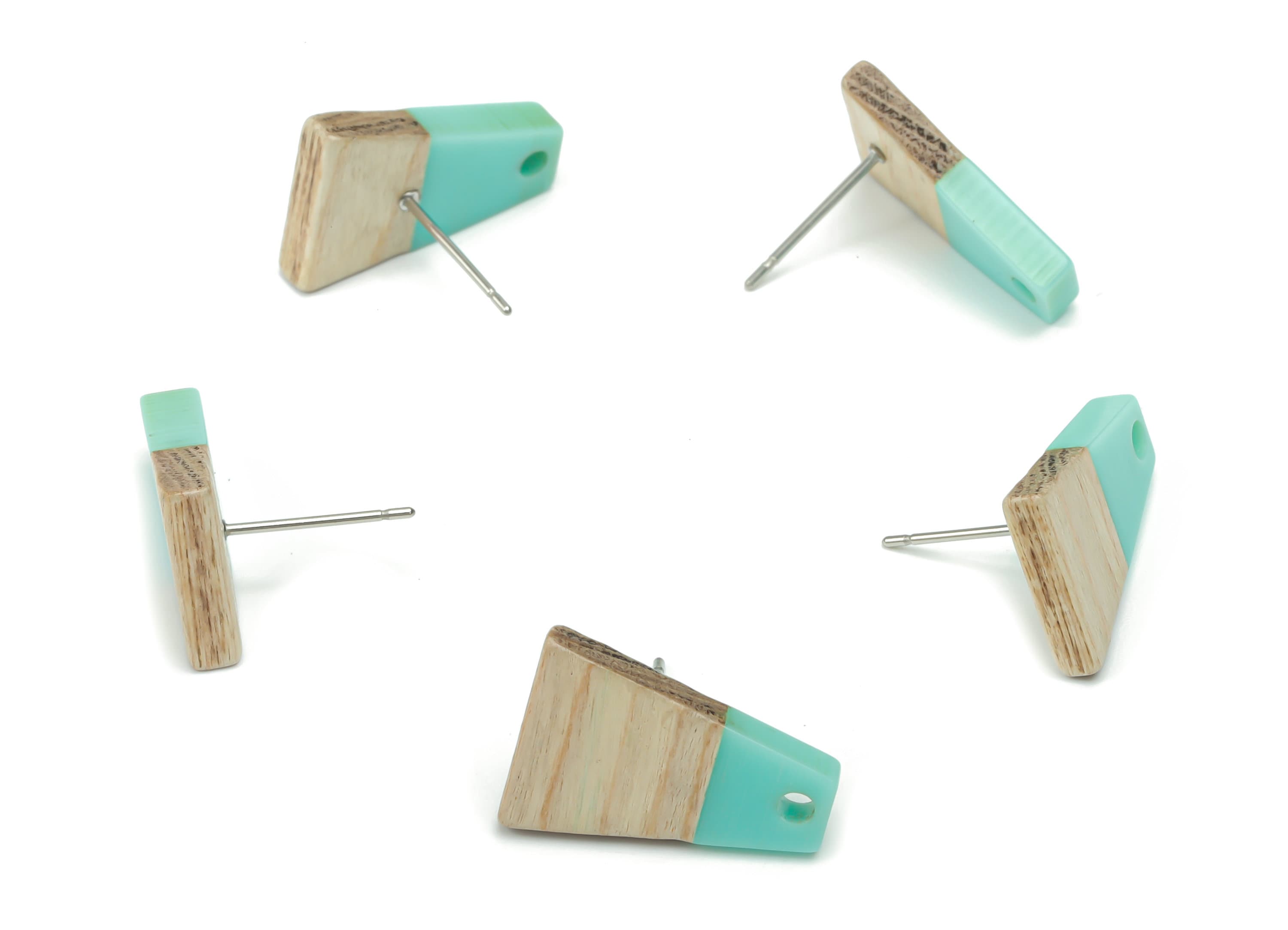 Natural Wooden Trapezoid Earring Stud - Resin Trapezoid Earring Post - 316 Surgical Stainless Steel Stud - 18.06x12.42x2.81mm - BB1136E - DOMEDBAZAAR
