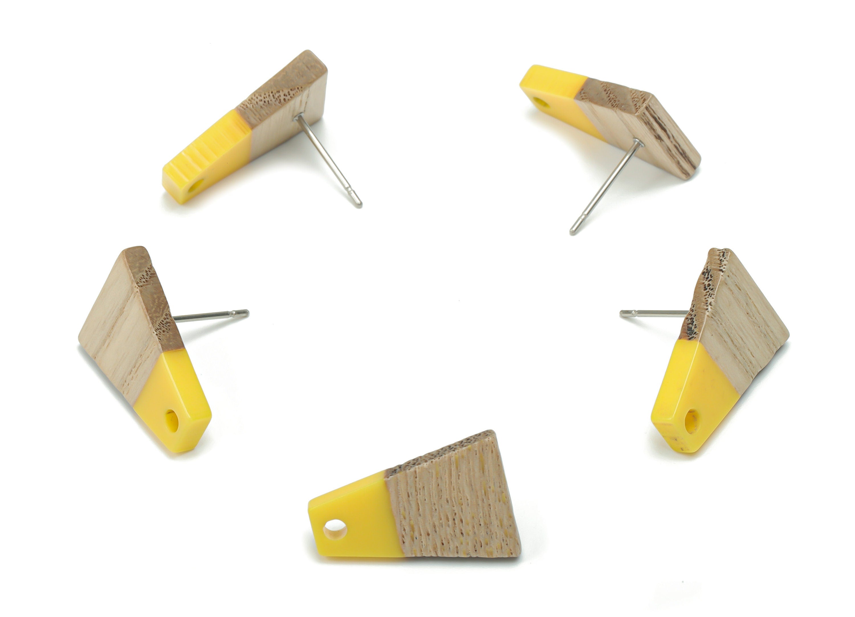 Natural Wooden Trapezoid Earring Stud - Resin Trapezoid Earring Post - 316 Surgical Stainless Steel Stud - 18.06x12.42x2.81mm - BB1136D - DOMEDBAZAAR