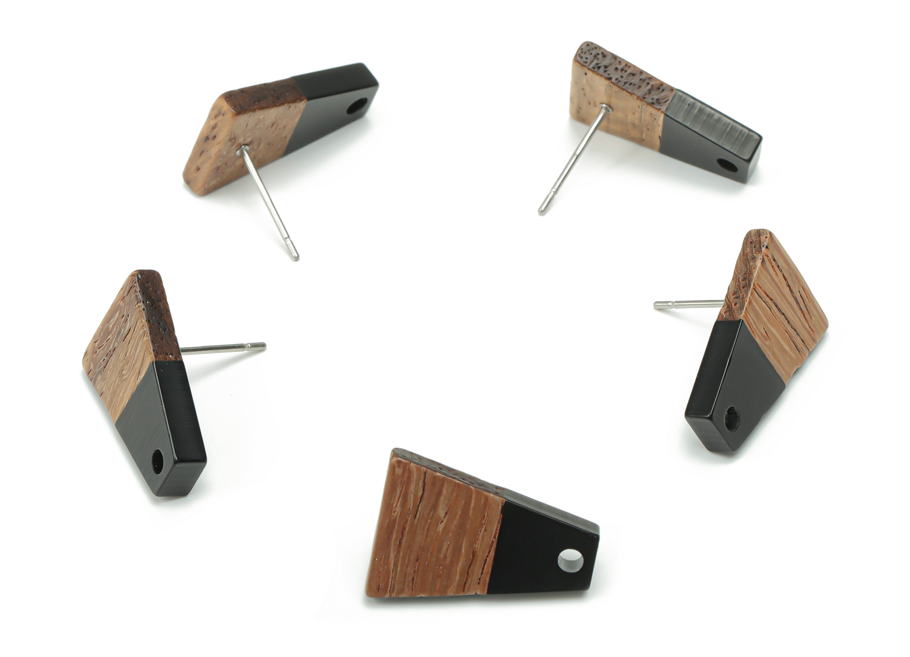 Natural Wooden Trapezoid Earring Stud - Resin Trapezoid Earring Post - 316 Surgical Stainless Steel Stud - 18.06x12.42x2.81mm - BB1136B - DOMEDBAZAAR