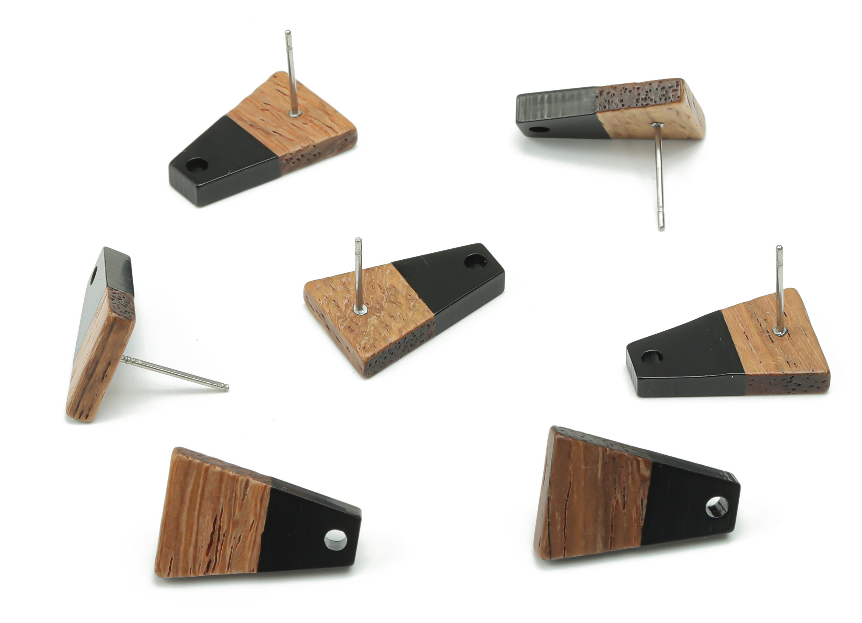 Natural Wooden Trapezoid Earring Stud - Resin Trapezoid Earring Post - 316 Surgical Stainless Steel Stud - 18.06x12.42x2.81mm - BB1136B - DOMEDBAZAAR