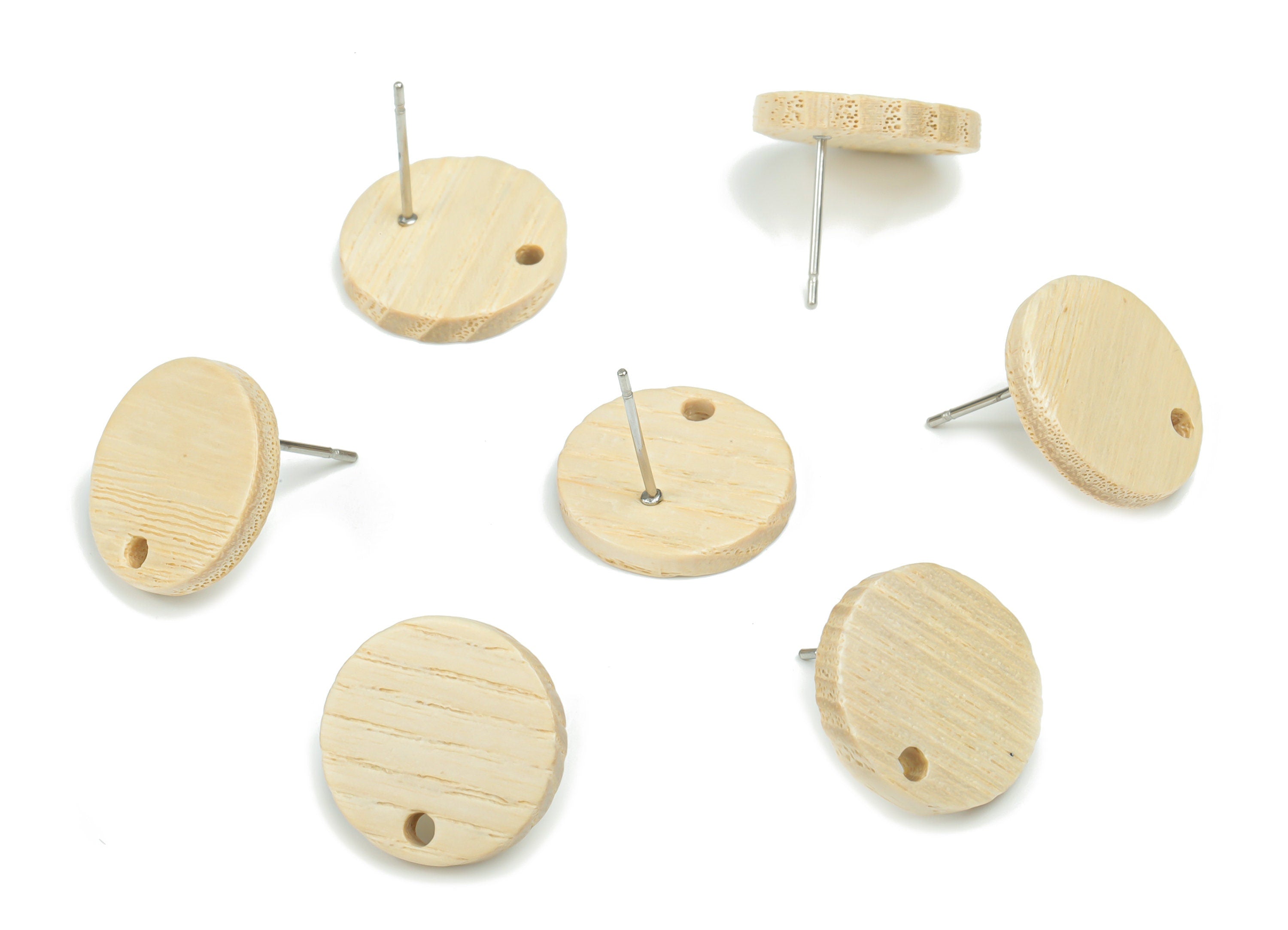Natural Wooden Round Earring Stud - Circle Earring Post - 316 Surgical Stainless Steel Stud - Jewelry Supplies - 15.04x15.04x2.56mm - BB1144 - DOMEDBAZAAR