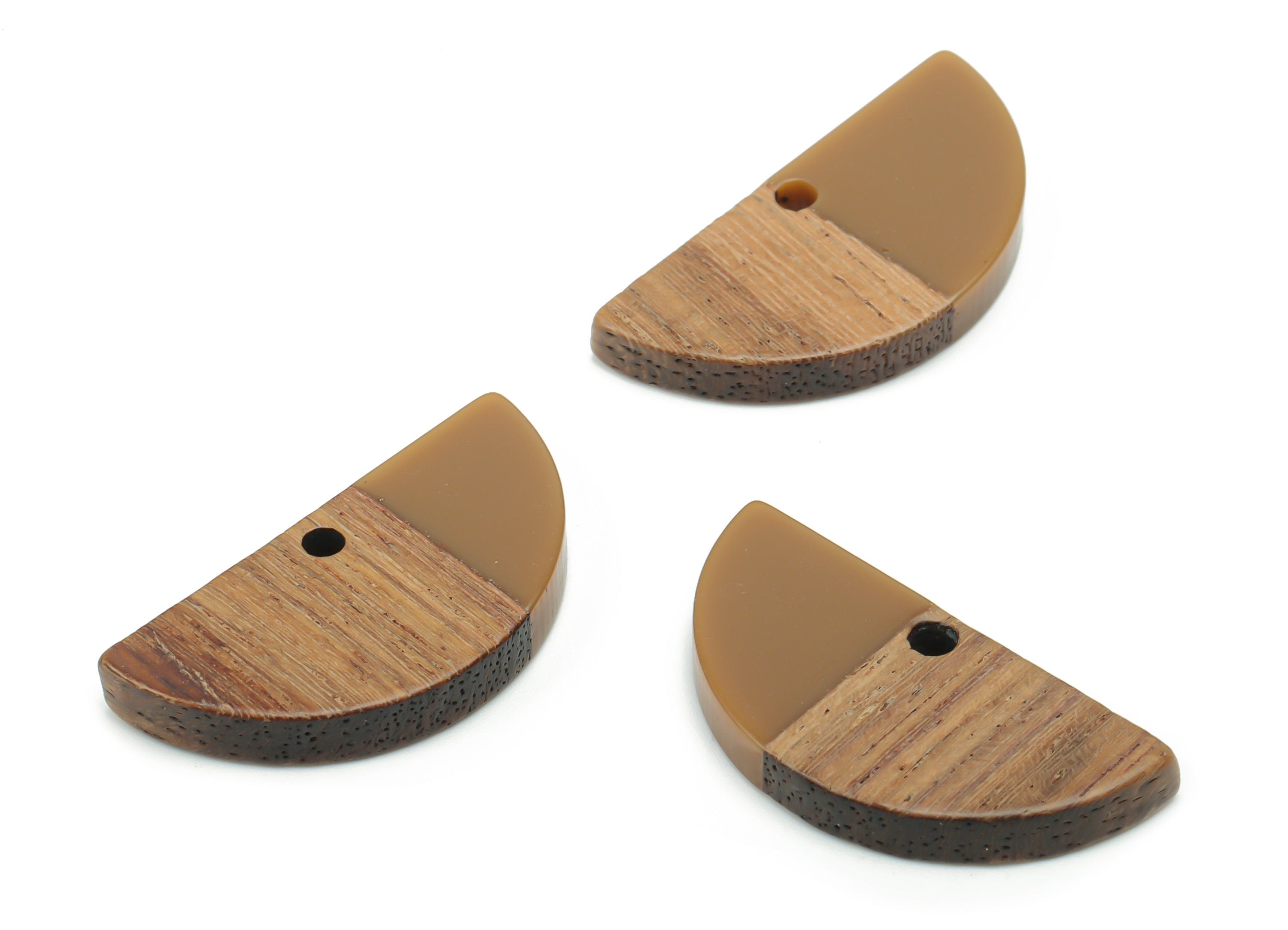 Natural Wooden Semicircle Earring Charms - Resin Half Moon Pendant - DIY Jewelry Making Supplies - 28.43x13.76x3.1mm - BB1137B - DOMEDBAZAAR