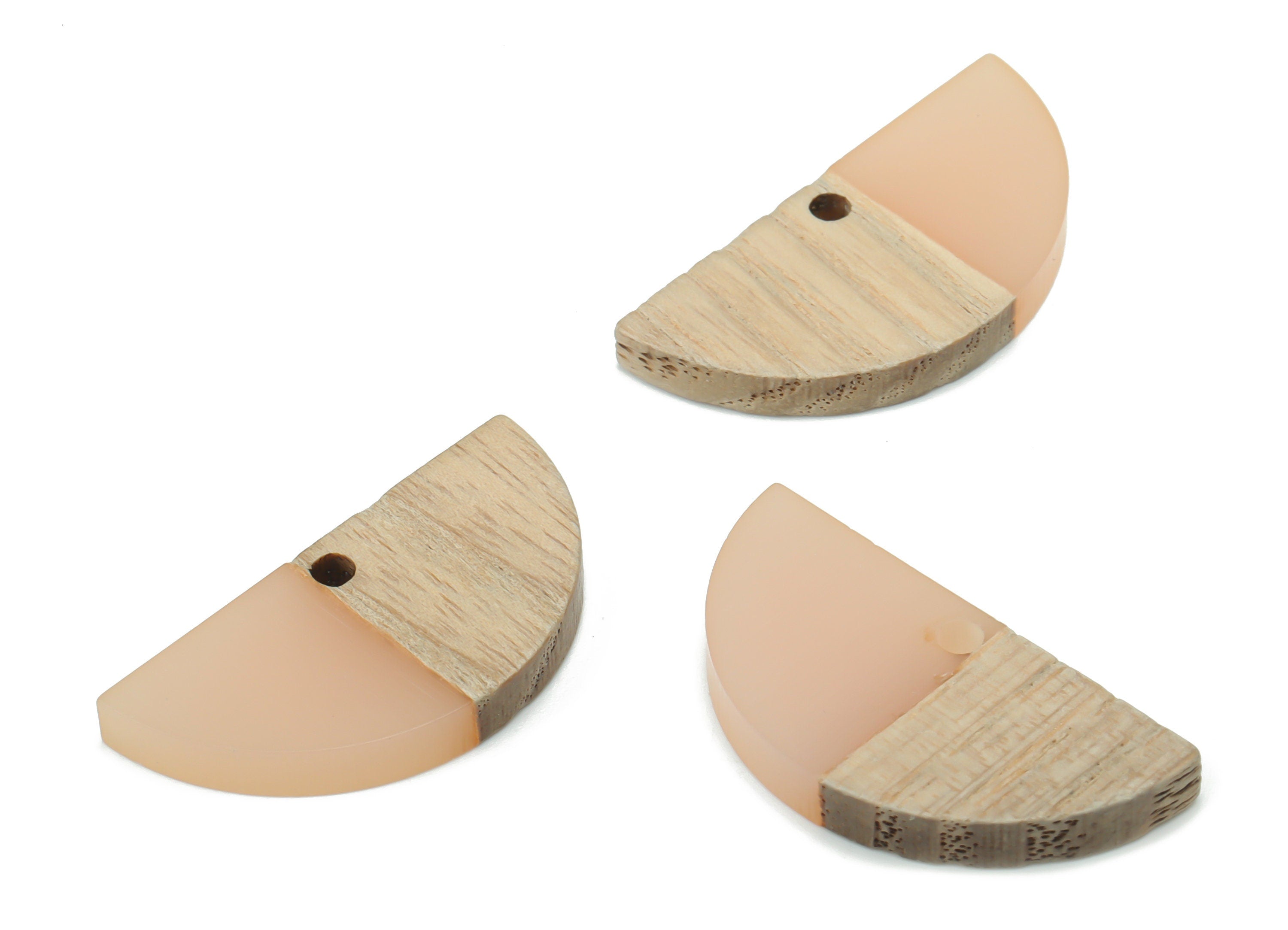 Natural Wooden Semicircle Earring Charms - Resin Half Moon Pendant - DIY Jewelry Making Supplies - 28.43x13.76x3.1mm - BB1137C - DOMEDBAZAAR