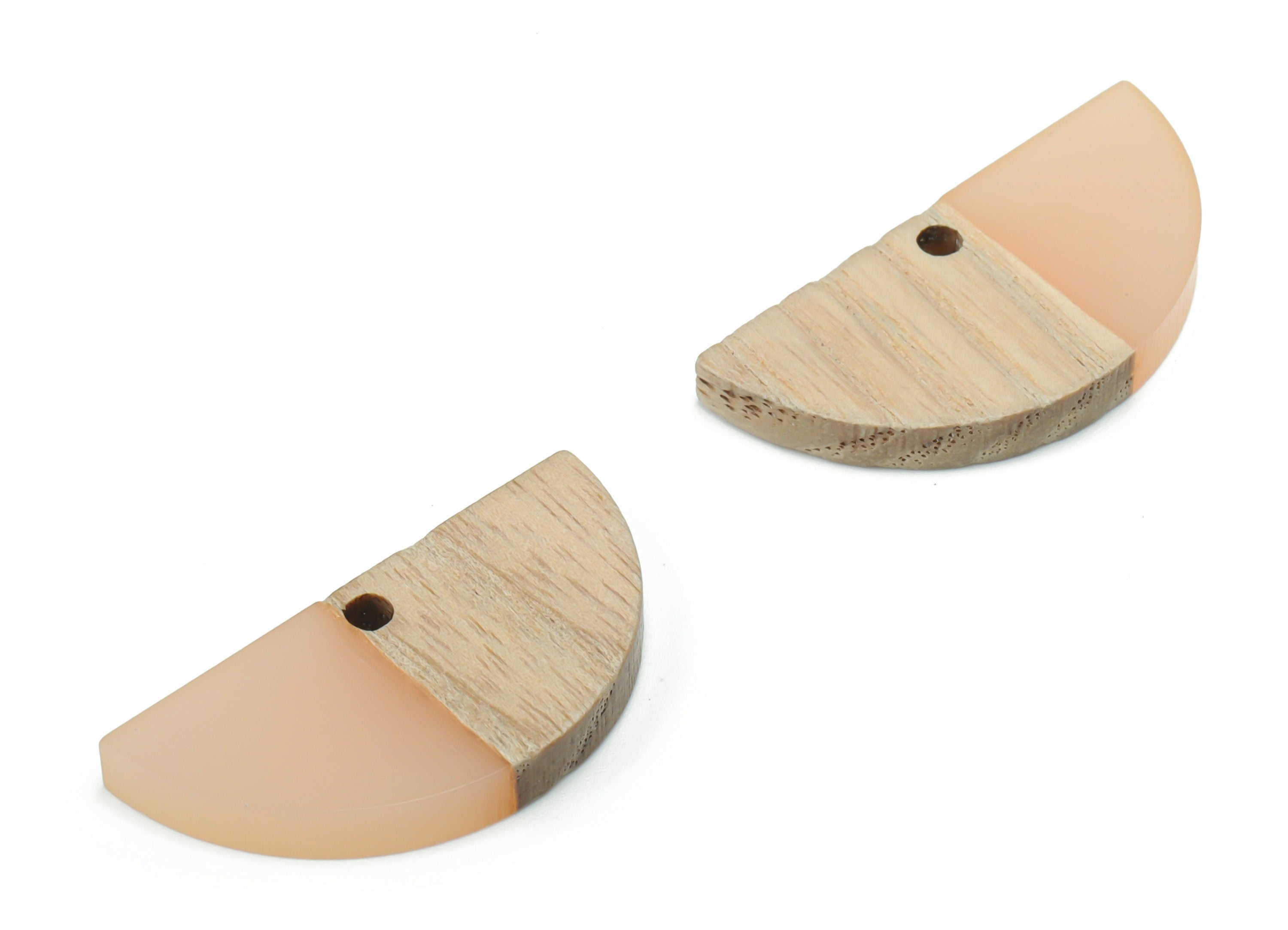 Natural Wooden Semicircle Earring Charms - Resin Half Moon Pendant - DIY Jewelry Making Supplies - 28.43x13.76x3.1mm - BB1137C - DOMEDBAZAAR