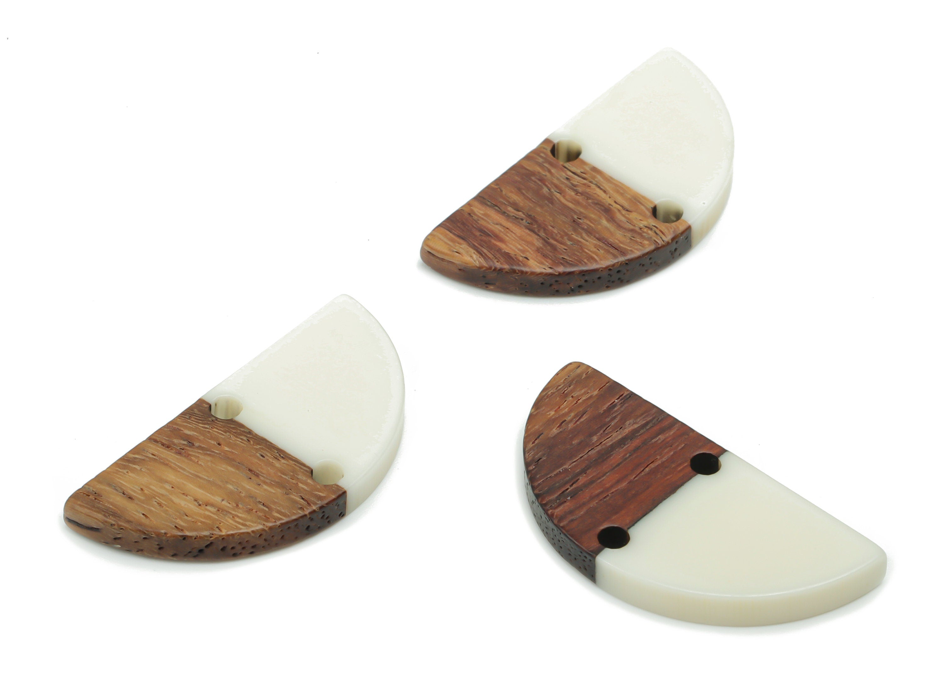 Natural Wooden Semicircle Earring Connector - Resin Half Moon Charms and Pendant - DIY Jewelry Making Supplies - 27.71x13.9x3.14mm - BB1141E - DOMEDBAZAAR