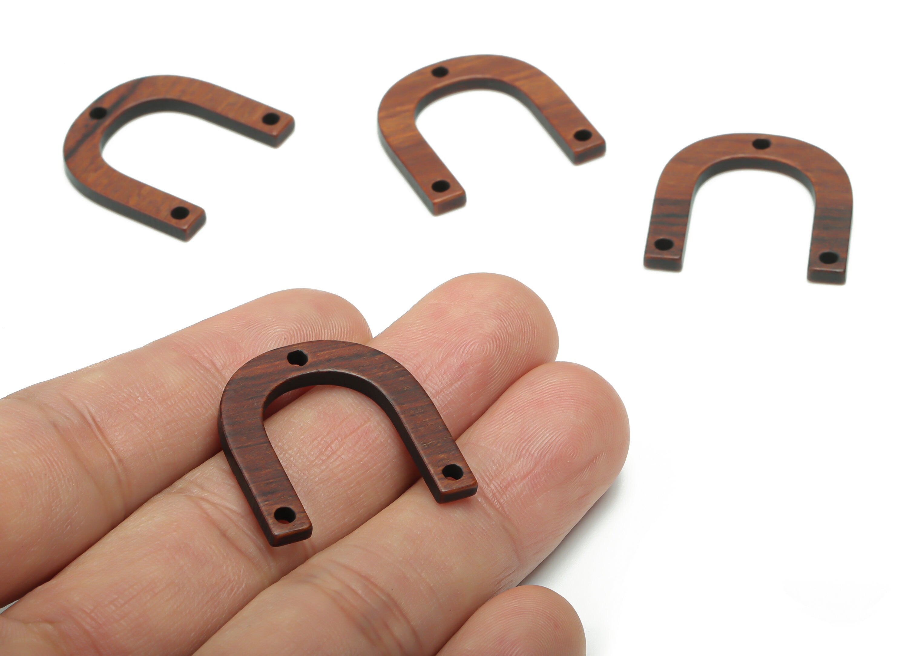 Natural Wooden U Horsehoe Earring Connectors - Resin Arch Charms and Pendant - 3 Holes - Jewelry Making Supplies - 24.59x24.4x2.4mm - BB1139 - DOMEDBAZAAR