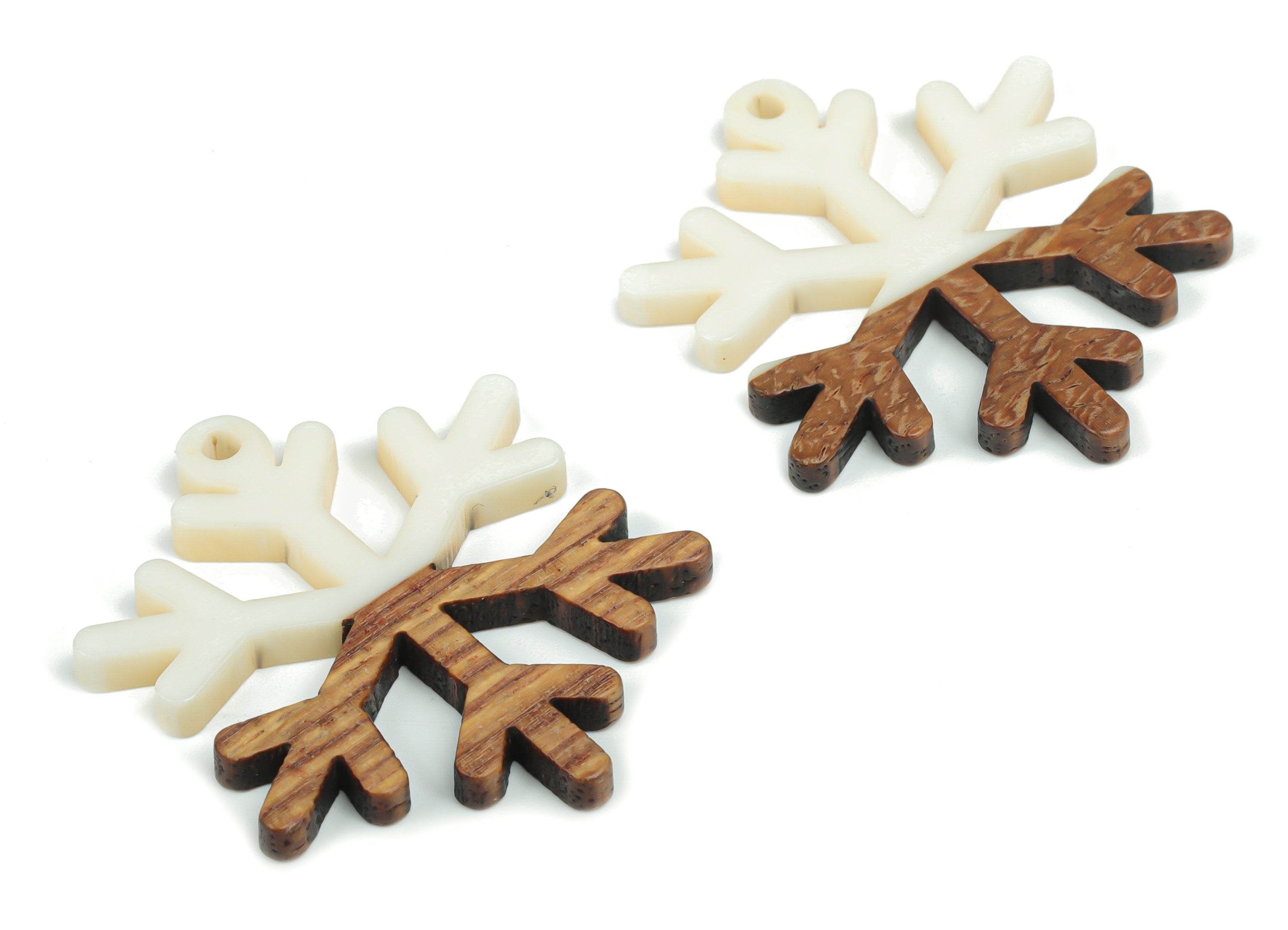 Natural Wooden Snowflake Earring Charms - Resin Snowflake Pendant - DIY Jewelry Making Supplies - 38.11x33.05x2.78mm - BB1143A - DOMEDBAZAAR