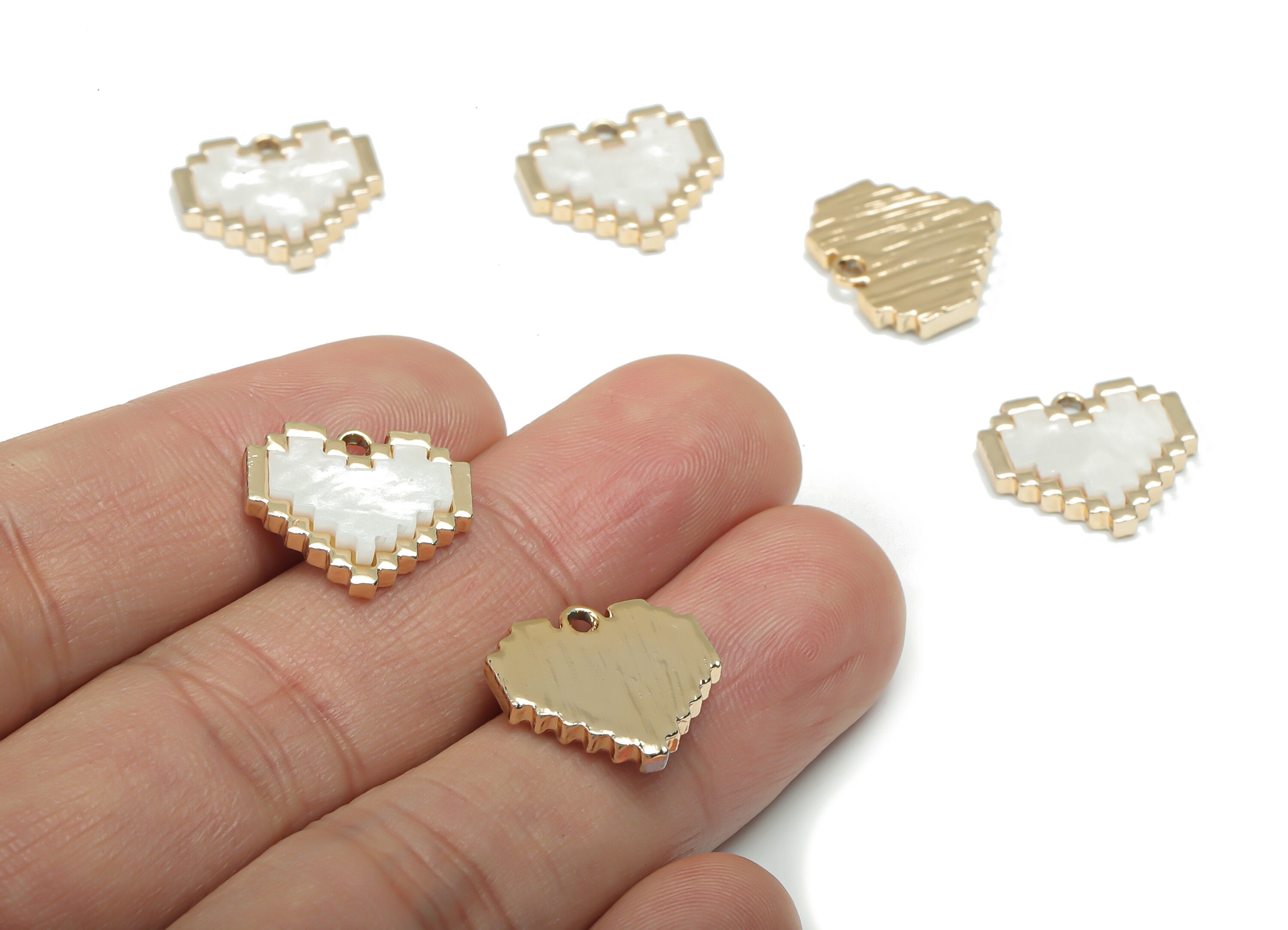Alloy Heart Earring Charms - Acrylic Heart Pendant - Gold Tone Plated Alloy - Jewelry Making Supplies - 15.83x14.85x2.45mm - ZZ1974 - DOMEDBAZAAR