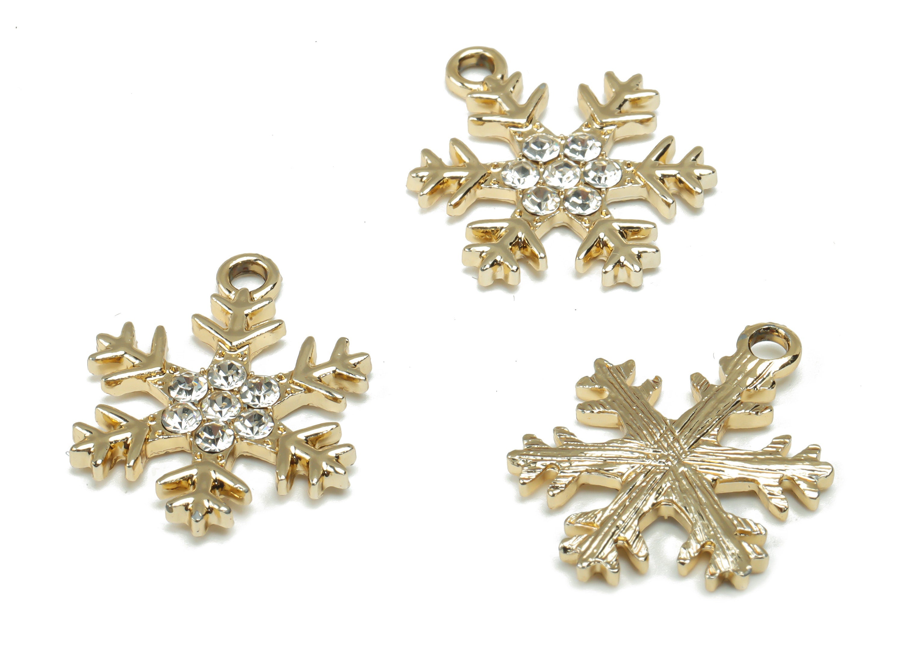 Alloy Snowflake Earring Charms - Glass Snowflake Pendant - Gold Tone Plated Alloy - Jewelry Making Supplies - 22.03x16.84x2.03mm - ZZ1973 - DOMEDBAZAAR