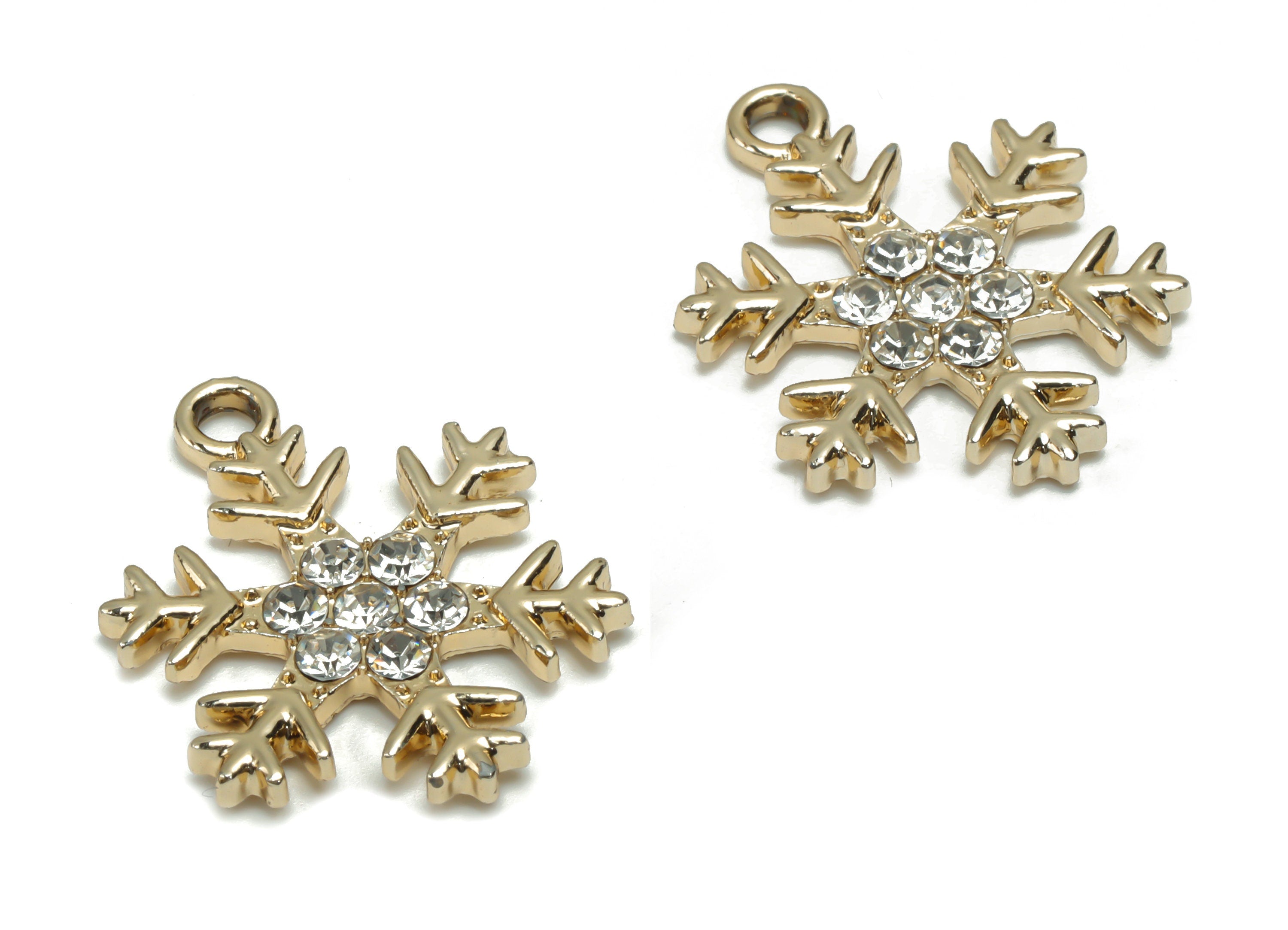 Alloy Snowflake Earring Charms - Glass Snowflake Pendant - Gold Tone Plated Alloy - Jewelry Making Supplies - 22.03x16.84x2.03mm - ZZ1973 - DOMEDBAZAAR