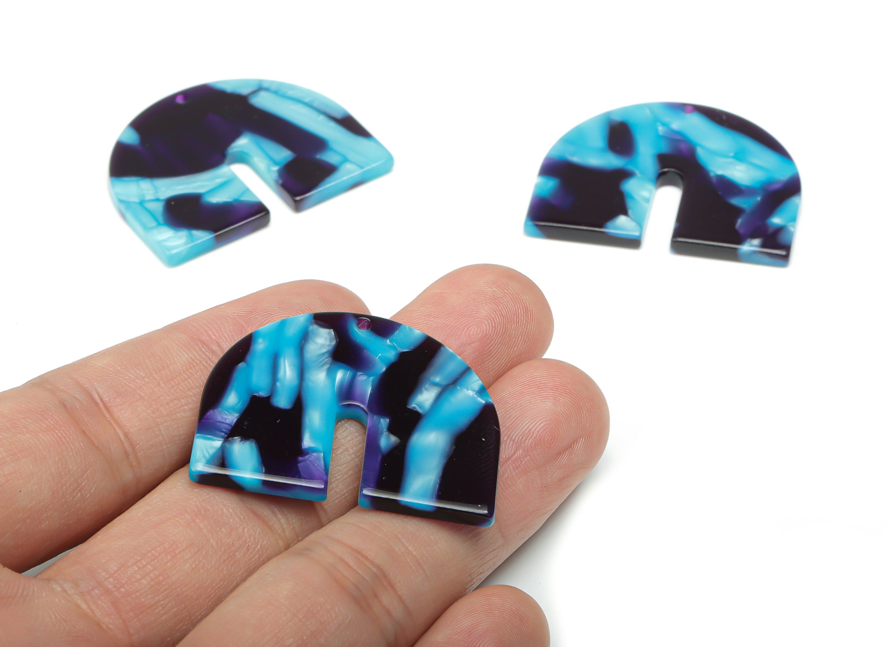 Acetate Domed U Earring Charms - Acetate Geometry Pendant - Jewelry Making Supplies - Color Code: A800 - 36.59x29.89x2.7mm - AC2391-A800 - DOMEDBAZAAR