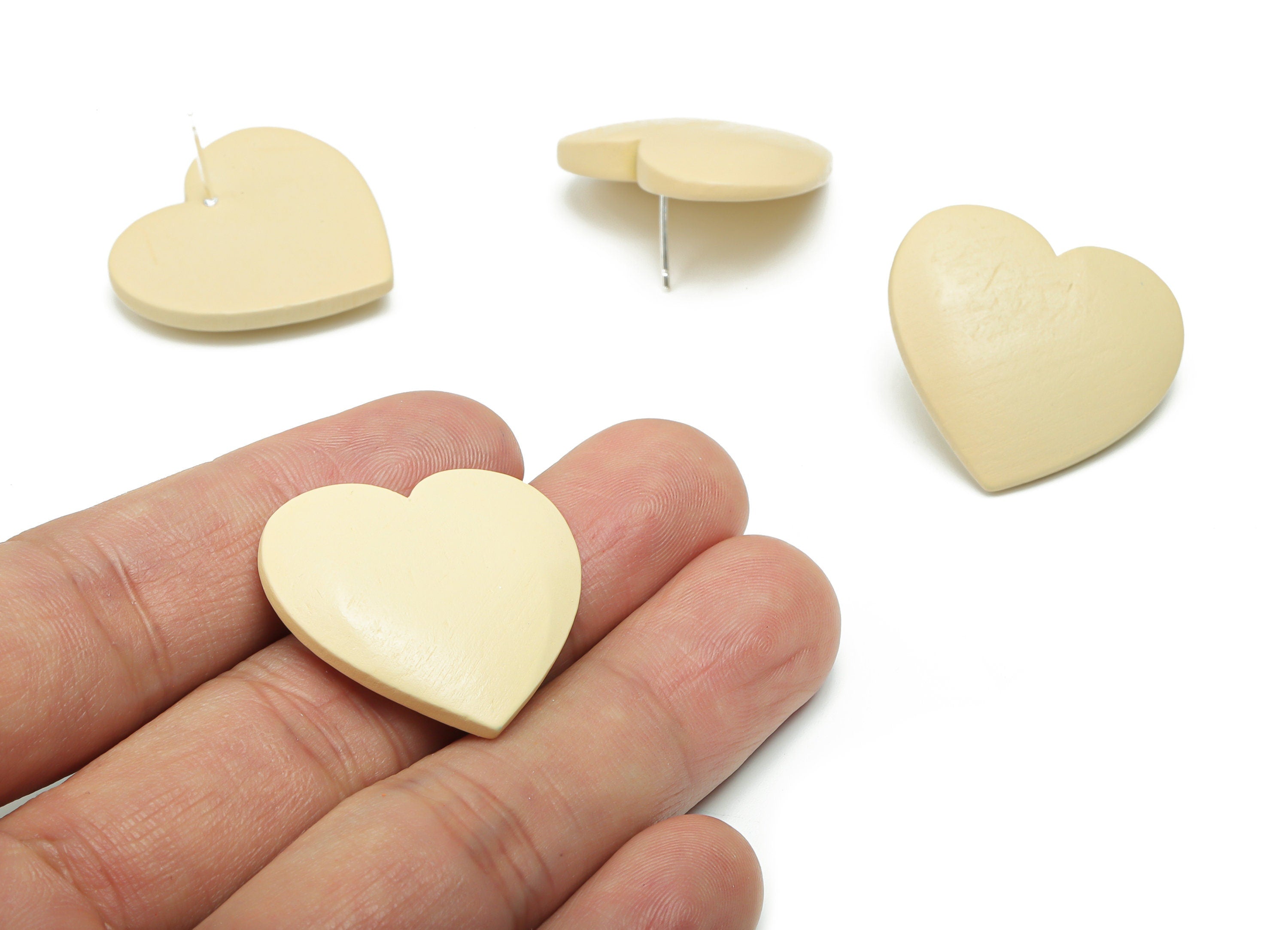Guger Tree Wood Heart Earring Stud - Guger Tree Wood Heart Post - Silver Plated Brass Stud - Jewelry Supplies - 29.1x26.8x5.19mm - BB1152C - DOMEDBAZAAR