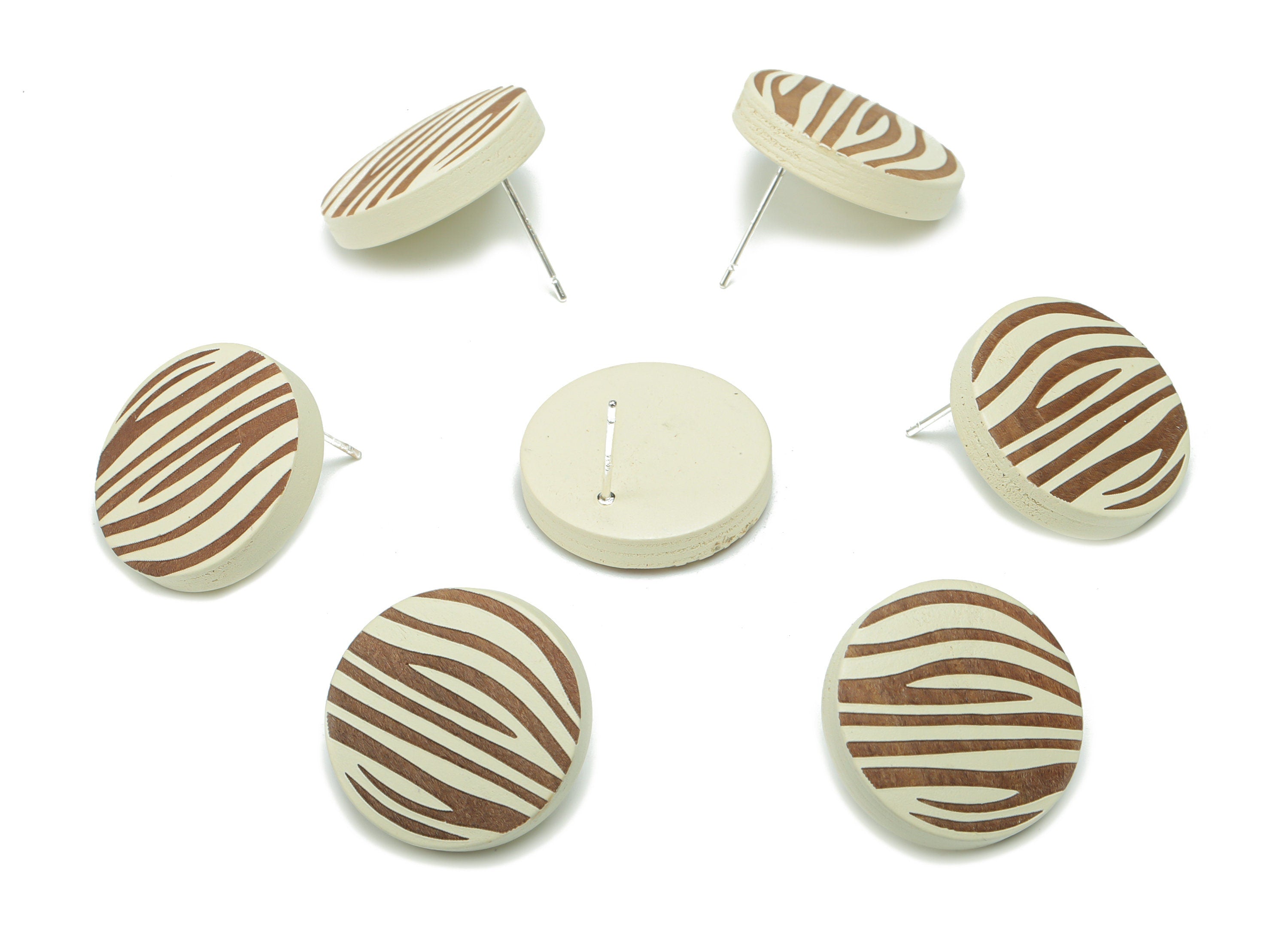 Guger Tree Wood Round Earring Stud - Guger Tree Wood Circle Post - Silver Plated Brass Stud - Jewelry Supplies - 20.02x20.02x5.04mm - BB1155 - DOMEDBAZAAR