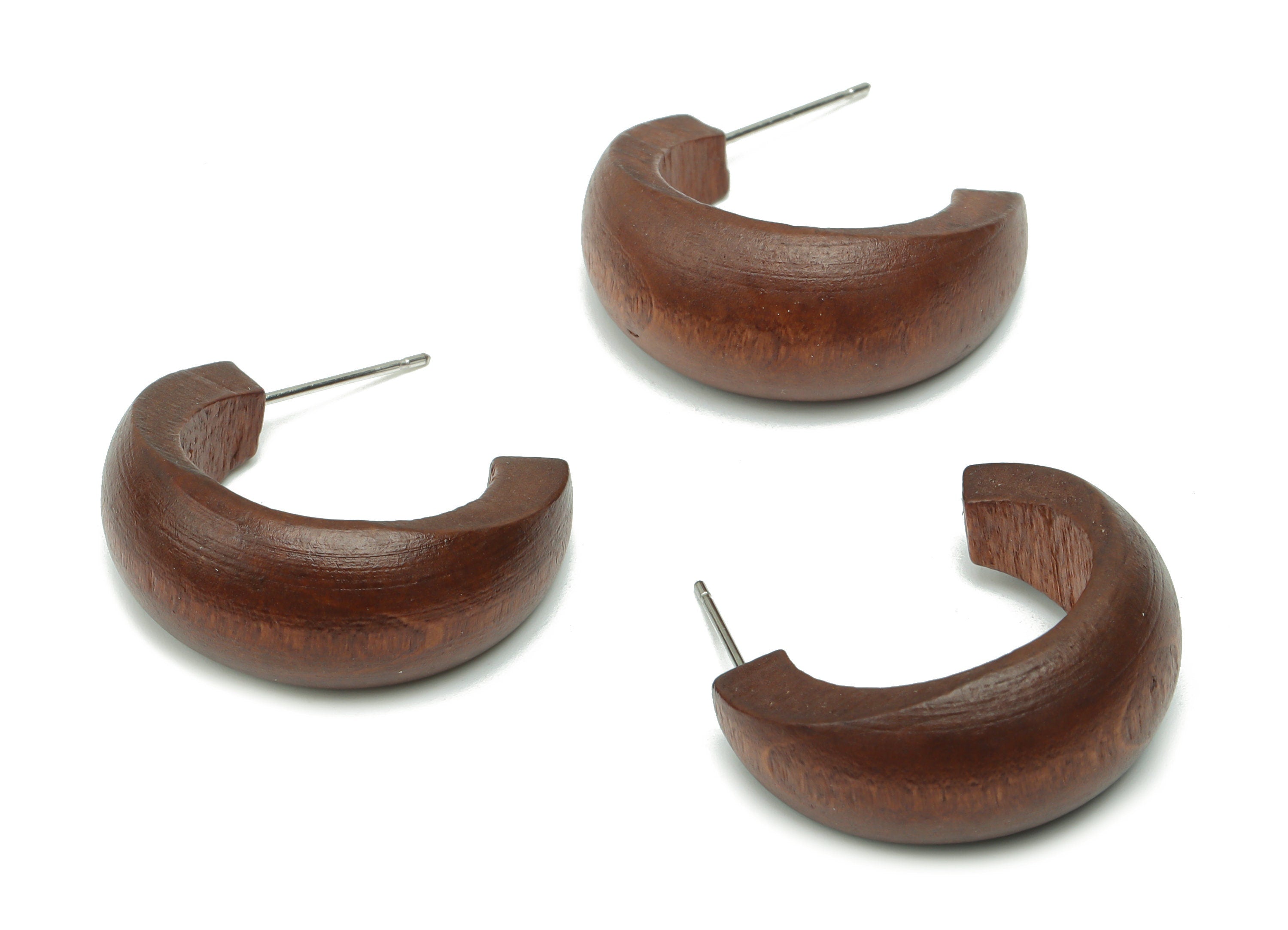 Guger Tree Wood C Hoop Earring Stud - Guger Tree Wood C Post - Silver Plated Brass Stud - Jewelry Supplies - 26.09x19.81x4.74mm - BB1149 - DOMEDBAZAAR