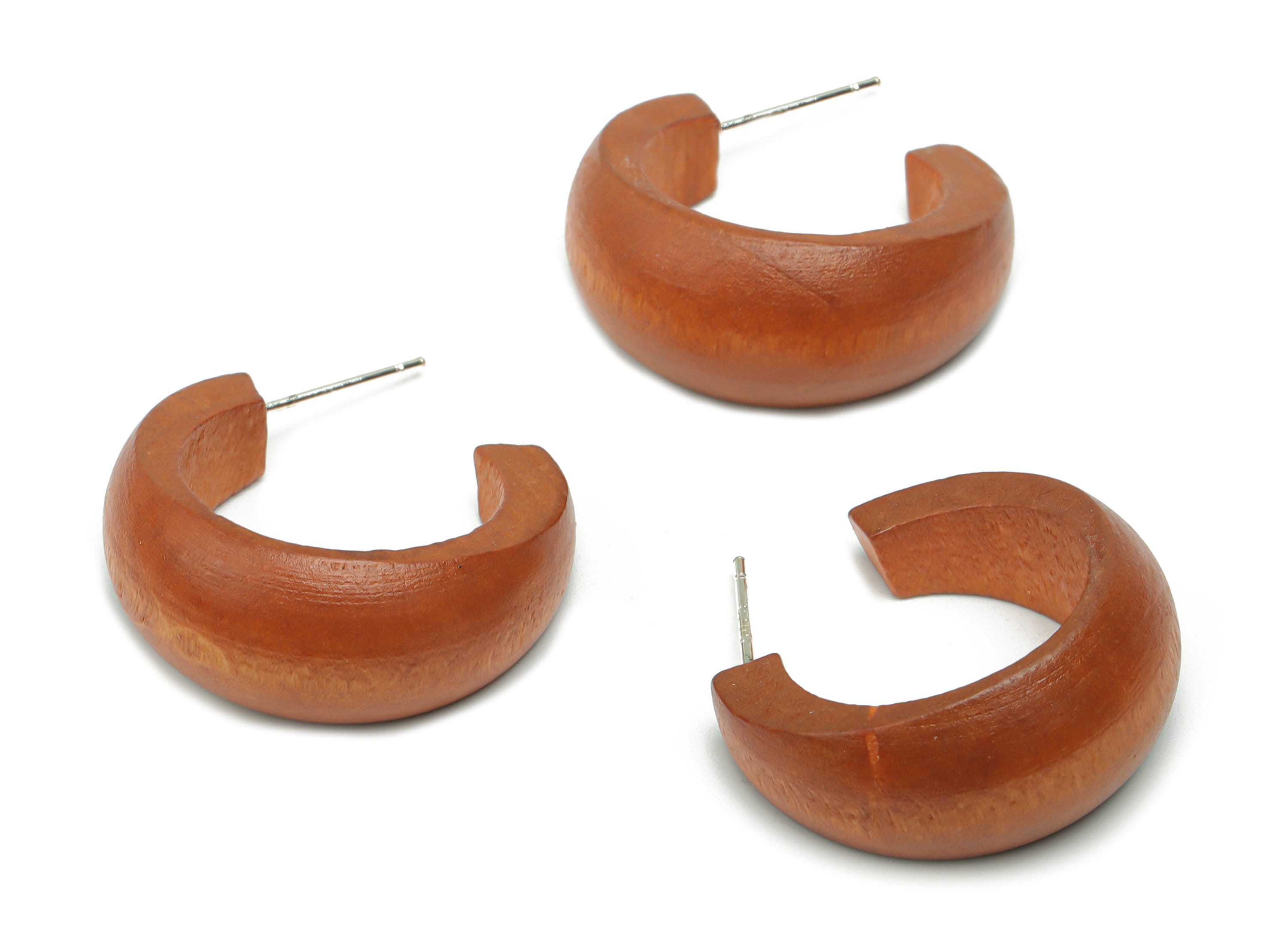 Guger Tree Wood C Hoop Earring Stud - Guger Tree Wood C Post - Silver Plated Brass Stud - Jewelry Supplies - 24.76x21.57x4.02mm - BB1147 - DOMEDBAZAAR