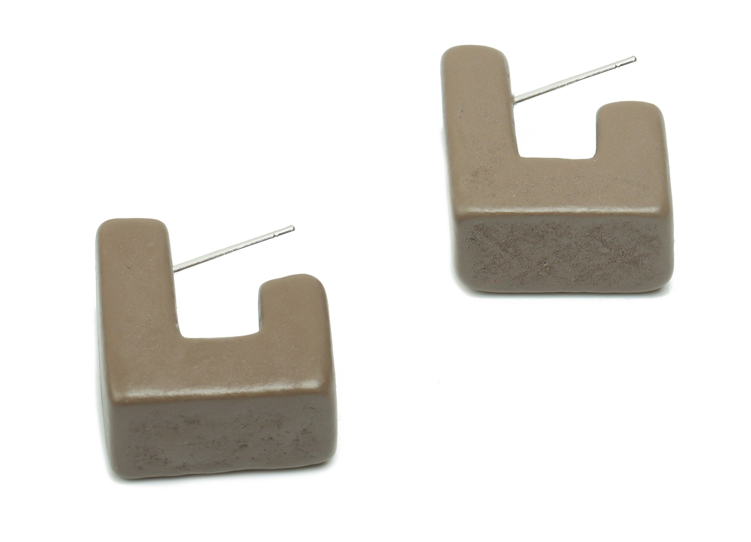 Guger Tree Wood J Earring Stud - Guger Tree Wood Geometry Post - Silver Plated Brass Stud - Jewelry Supplies - 18.99x16.59x10.39mm - BB1151B - DOMEDBAZAAR