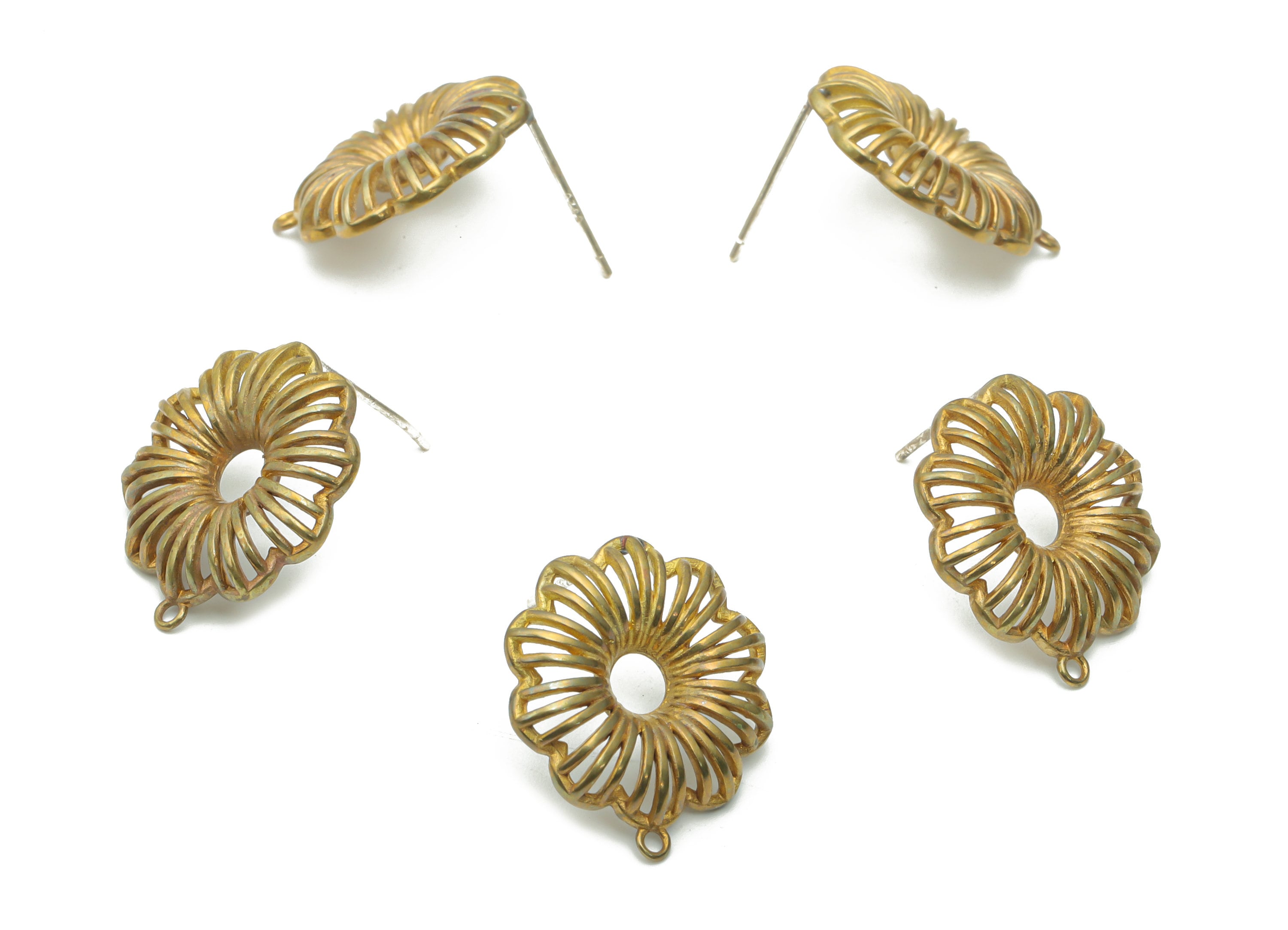 Brass Flower Earring Stud With Loop - Raw Brass Flower Post - Silver Plated Brass Stud - Jewelry Making Supplies - 19.5x17.5x2.9mm -PP5115 - DOMEDBAZAAR