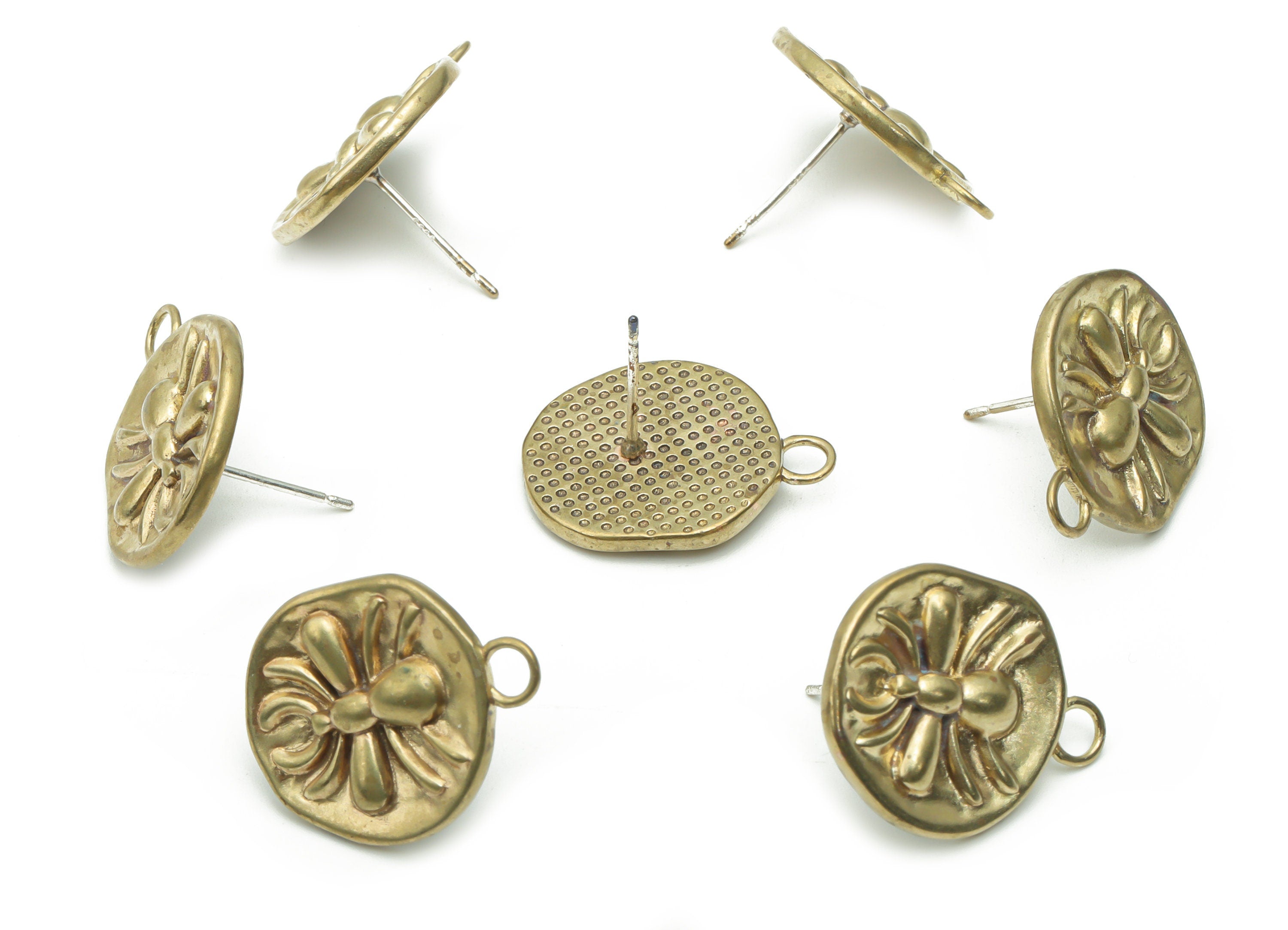Brass Round Earring Stud - Raw Brass Beetle Post - Silver Plated Brass Stud - Jewelry Making Supplies - 20.64x16.82x3.04mm - PP5105 - DOMEDBAZAAR
