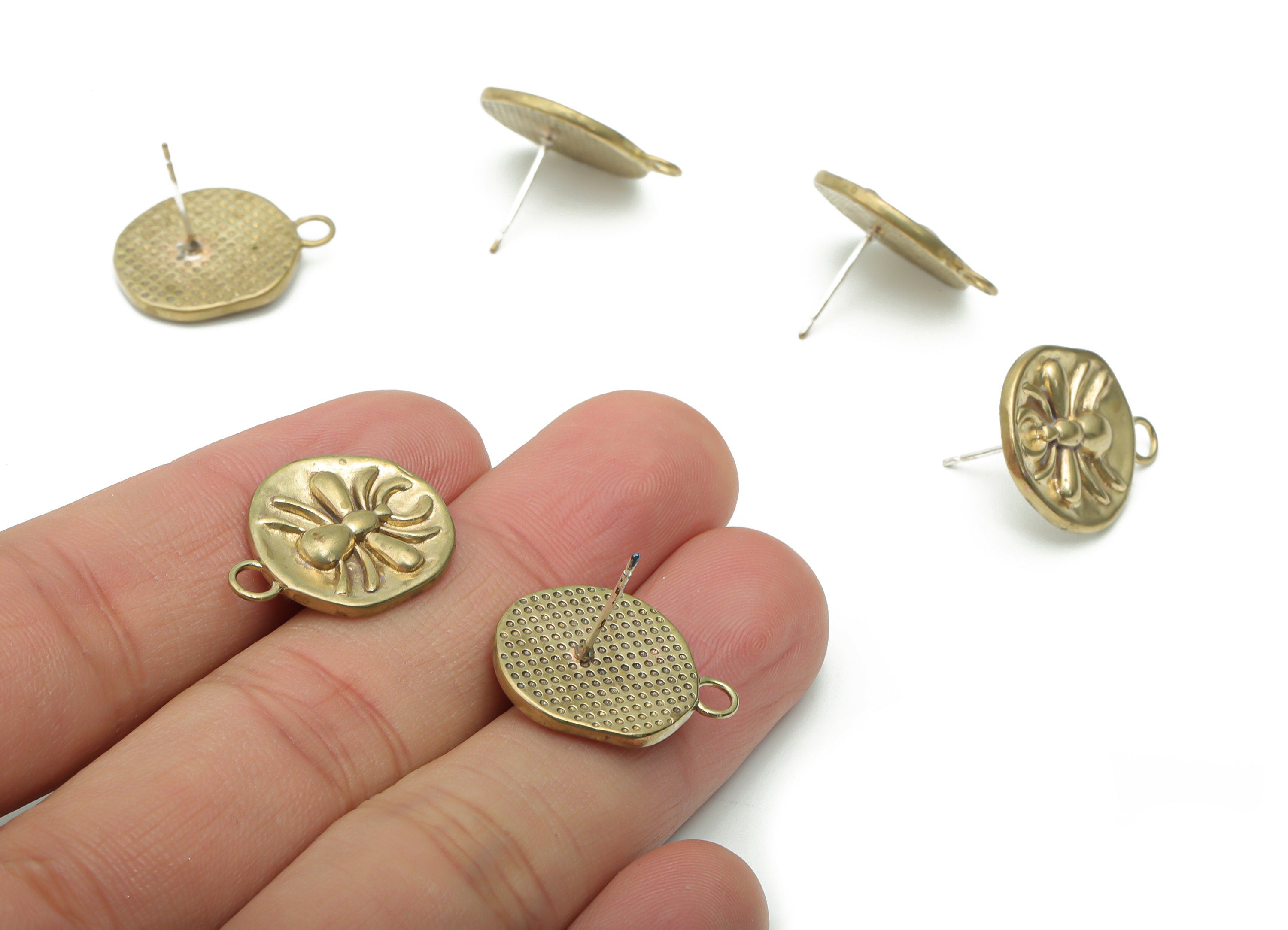 Brass Round Earring Stud - Raw Brass Beetle Post - Silver Plated Brass Stud - Jewelry Making Supplies - 20.64x16.82x3.04mm - PP5105 - DOMEDBAZAAR