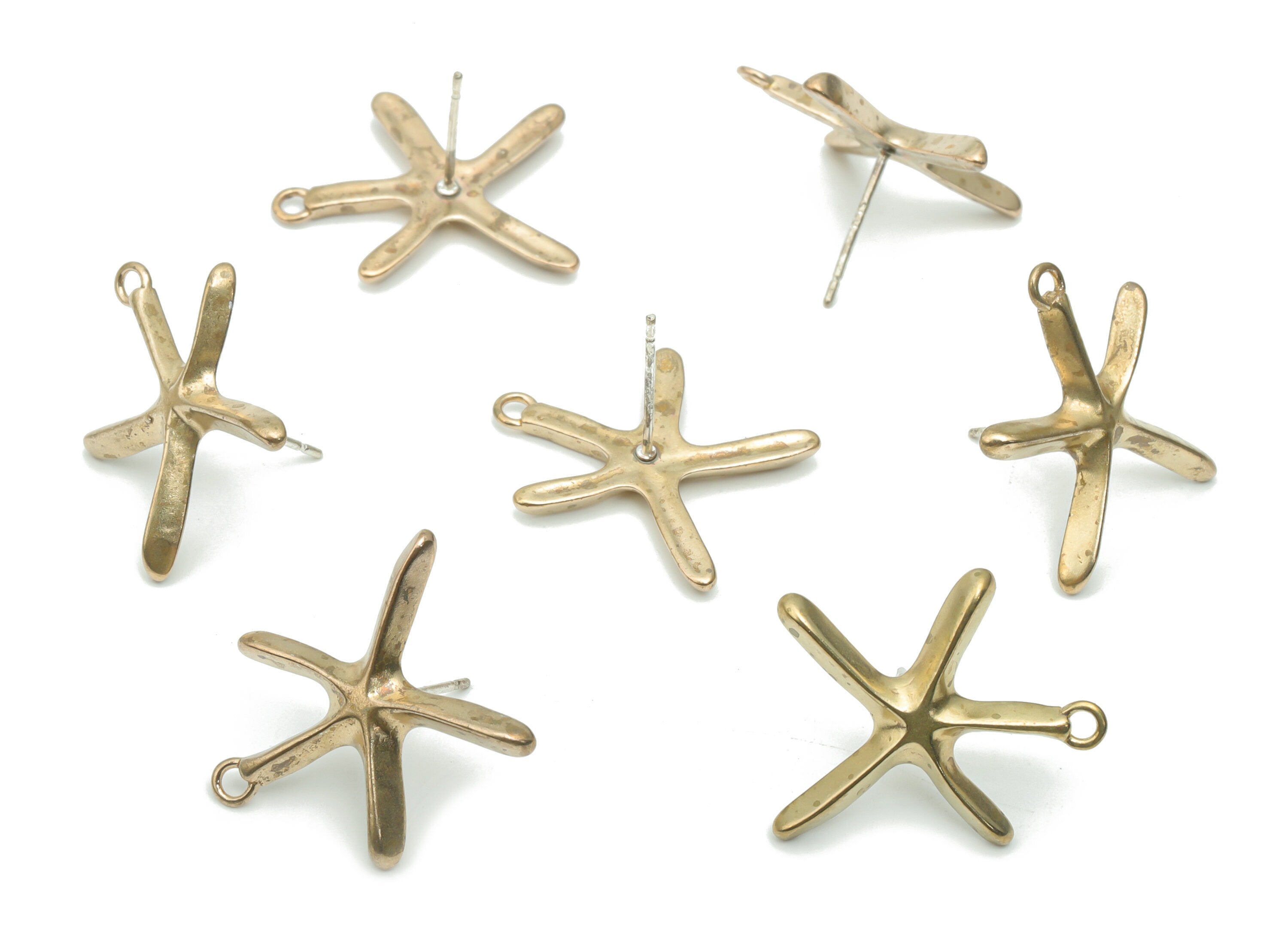 Brass Starfish Earring Stud With Loop - Raw Brass Star Earring Post - Silver Plated Brass Stud - Jewelry Supplies - 21.1x17.9x2.3mm - PP5111 - DOMEDBAZAAR