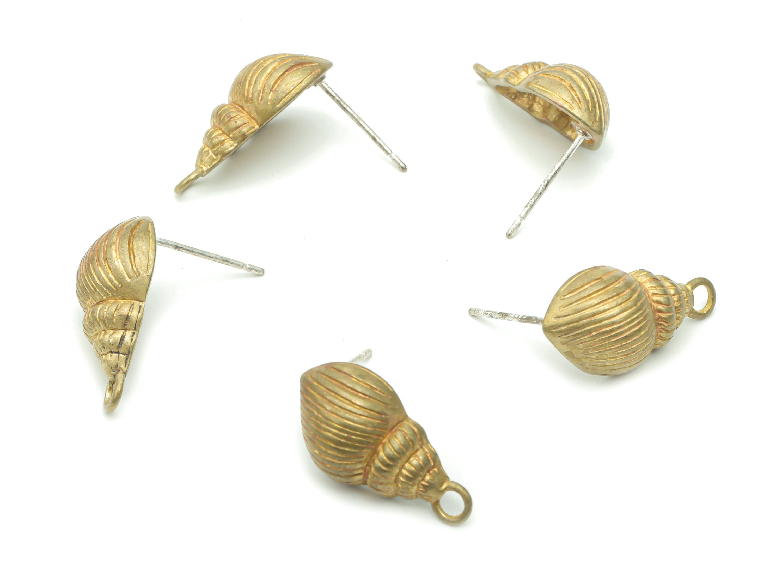 Brass Whelk Seashell Earring Stud - Raw Brass Conch Earring Post - Silver Plated Brass Stud - Jewelry Supplies - 19.46x9.97x1.56mm - PP5114 - DOMEDBAZAAR