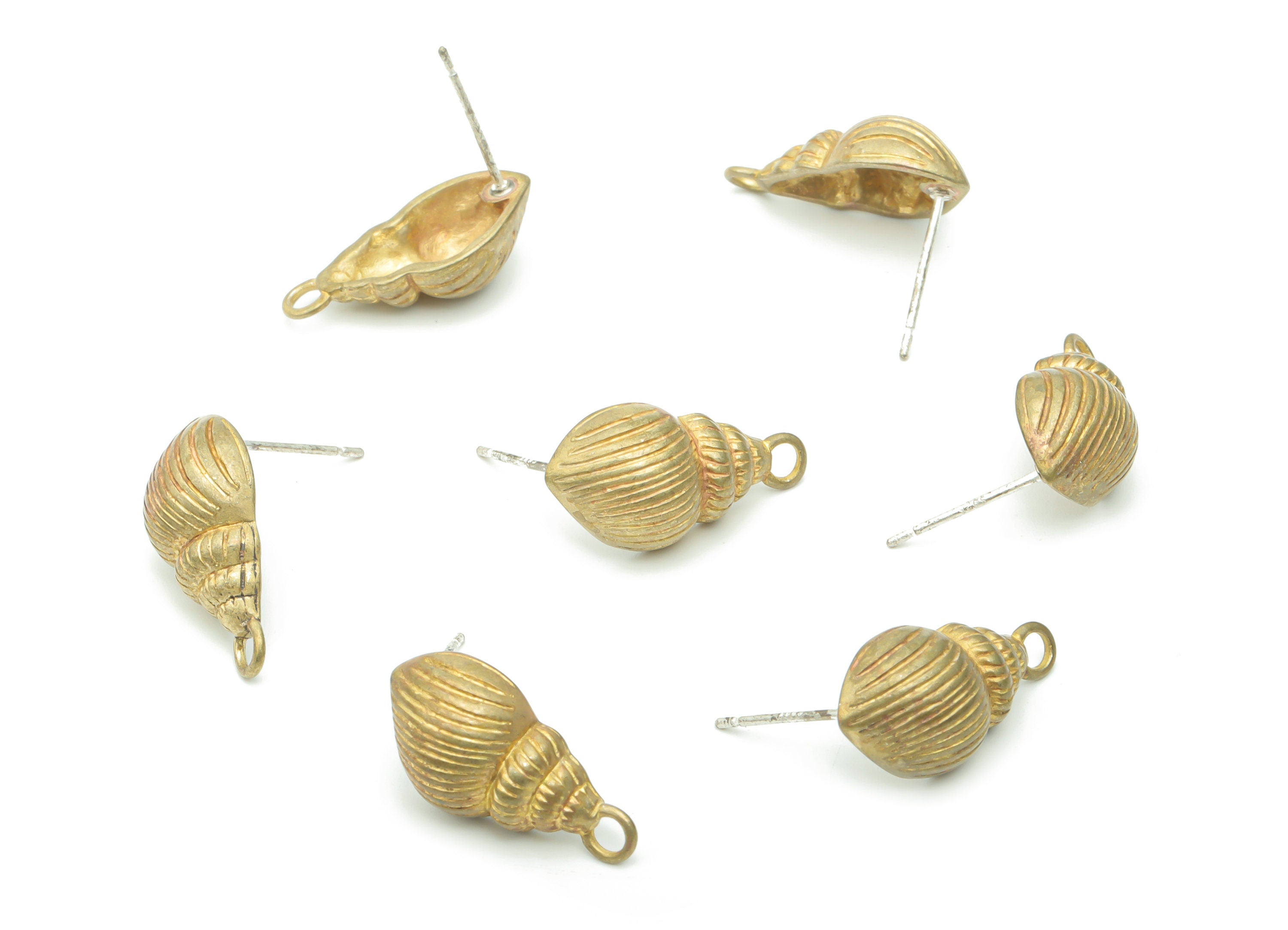 Brass Whelk Seashell Earring Stud - Raw Brass Conch Earring Post - Silver Plated Brass Stud - Jewelry Supplies - 19.46x9.97x1.56mm - PP5114 - DOMEDBAZAAR