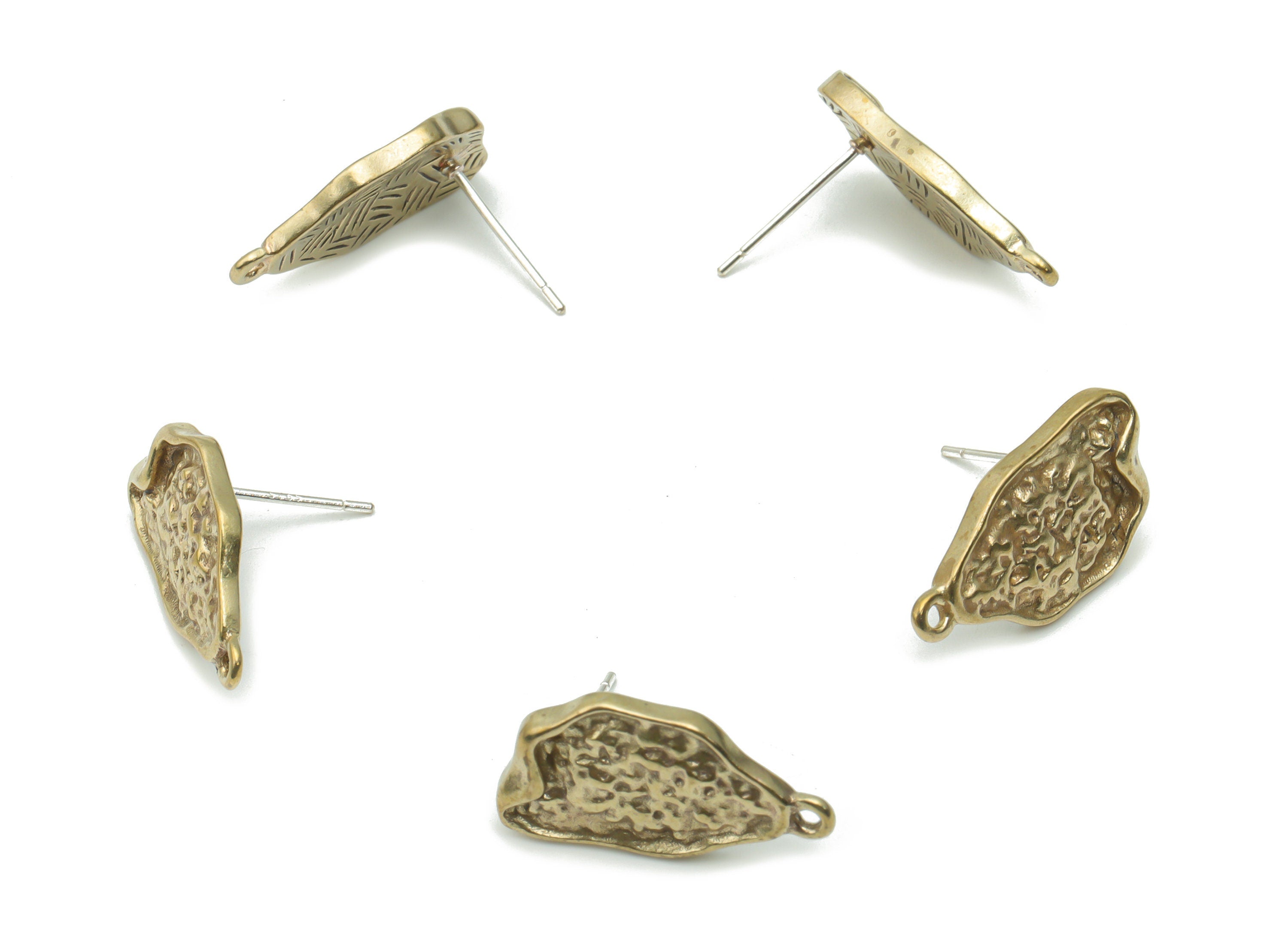 Brass Hammered Irregular Earring Stud - Raw Brass Irregular Post - Silver Plated Brass Stud - Jewelry Supplies - 19.56x10.6x2.16mm - PP5116 - DOMEDBAZAAR
