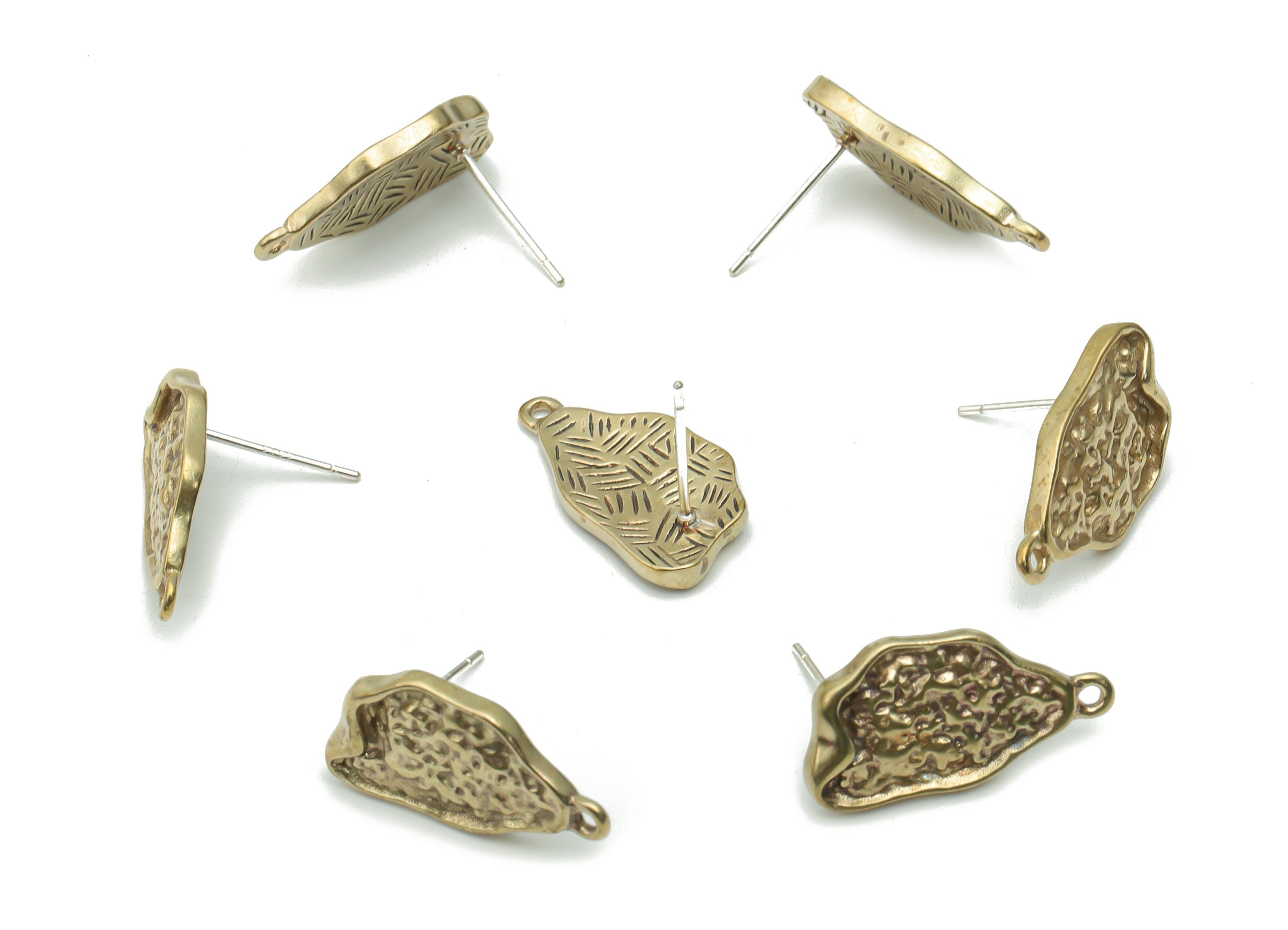 Brass Hammered Irregular Earring Stud - Raw Brass Irregular Post - Silver Plated Brass Stud - Jewelry Supplies - 19.56x10.6x2.16mm - PP5116 - DOMEDBAZAAR
