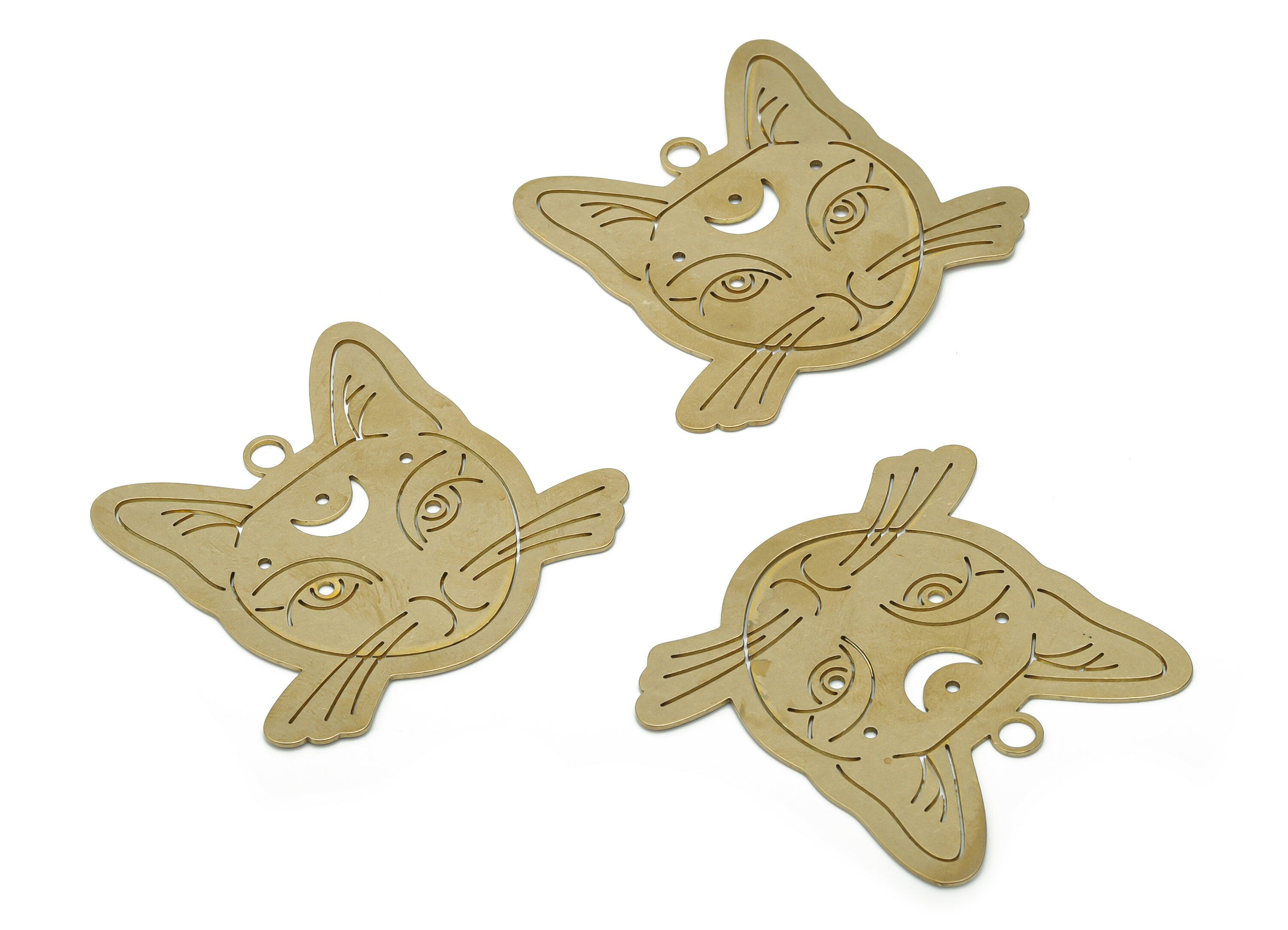 Brass Jaguar Crescent Earring Charms - Raw Brass Cat Felidae Moon Pendant - Jewelry Making Supplies - 54.5x48.73x0.83mm - PP5103 - DOMEDBAZAAR