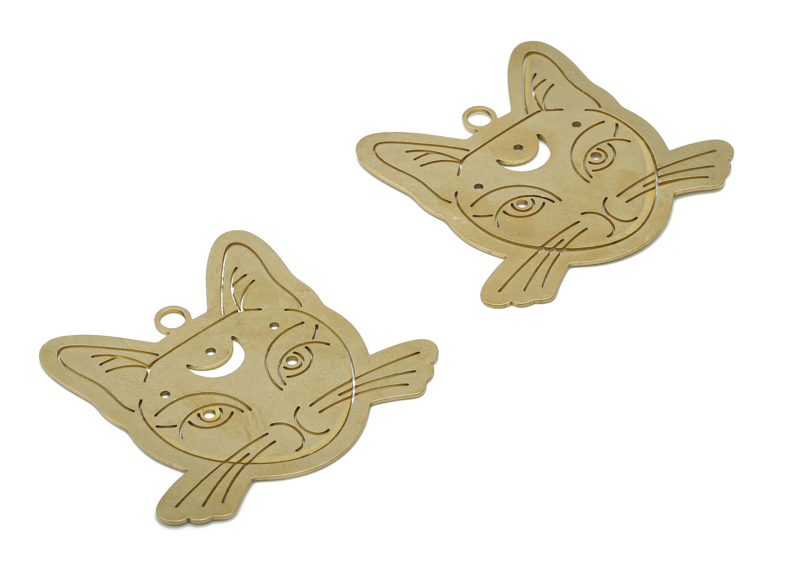 Brass Jaguar Crescent Earring Charms - Raw Brass Cat Felidae Moon Pendant - Jewelry Making Supplies - 54.5x48.73x0.83mm - PP5103 - DOMEDBAZAAR