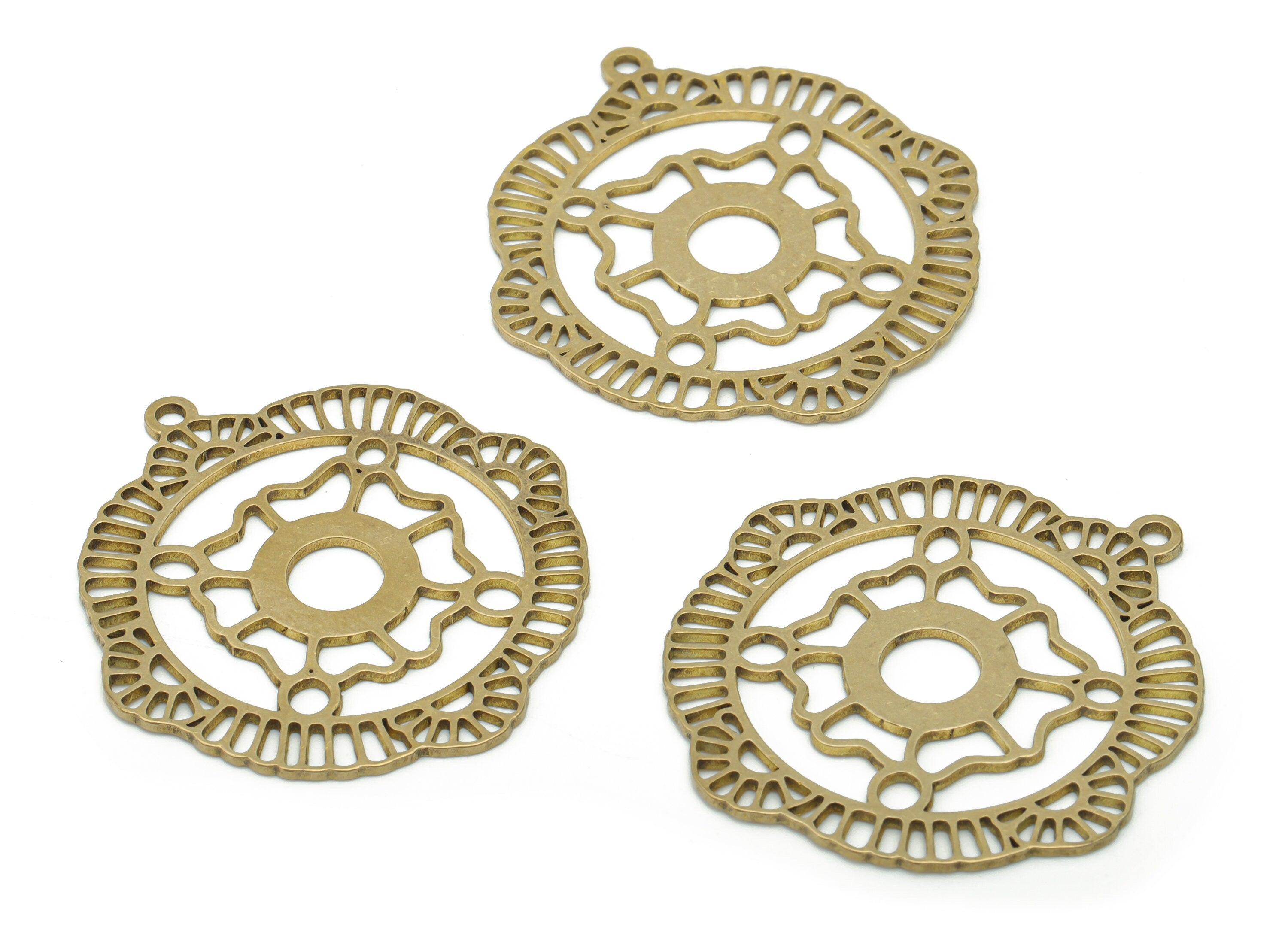 Brass Irregular Round Flower Earring Charms - Raw Brass Semicircle Circle Pendant - Jewelry Making Supplies - 37.66x34.6x0.86mm - PPA1774 - DOMEDBAZAAR
