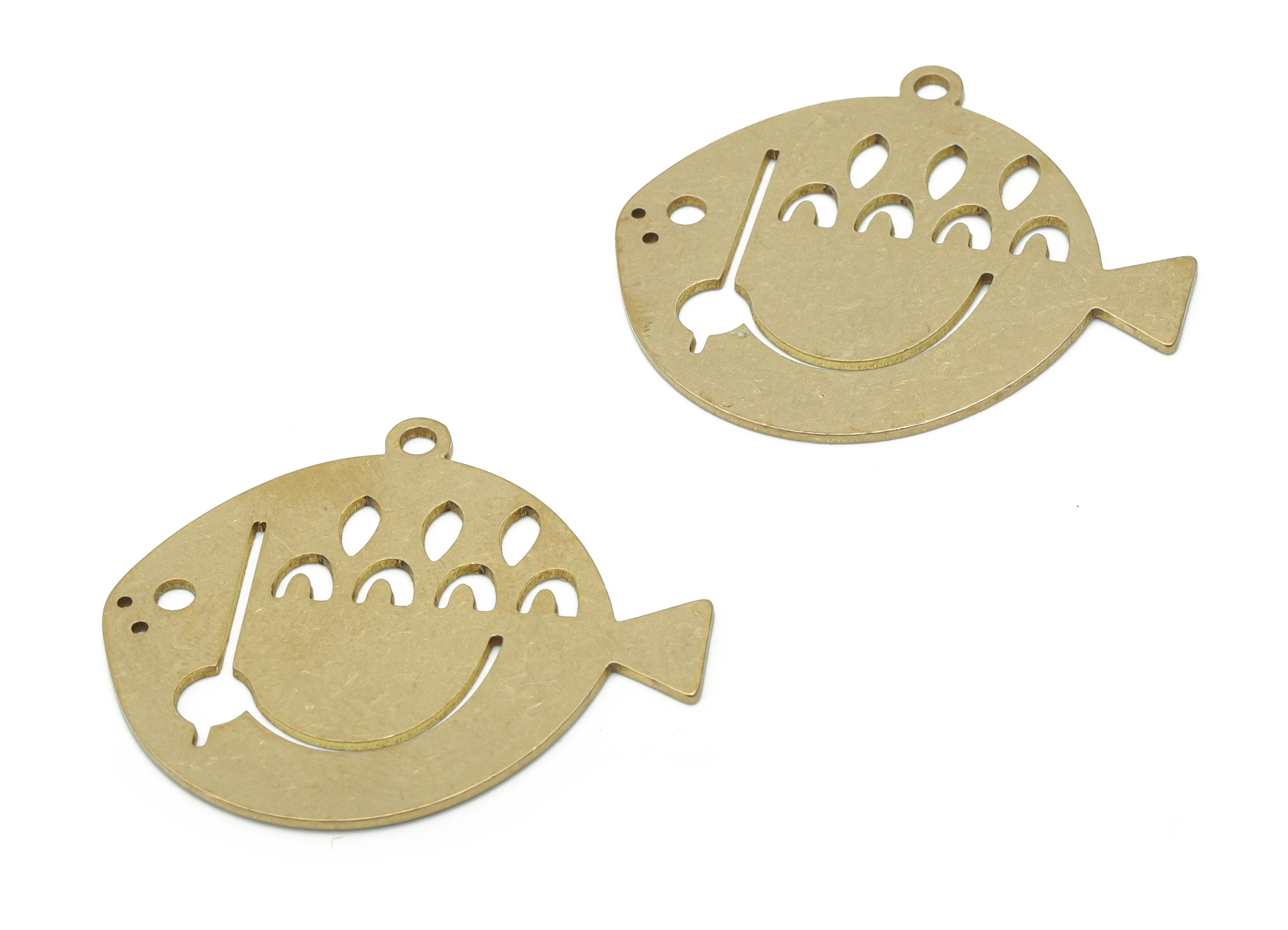 Brass Round Fish Earring Charms - Raw Brass Smiley Circle Triangle Pendant - Jewelry Making Supplies - 34.68x30.66x0.81mm - PPA1901 - DOMEDBAZAAR