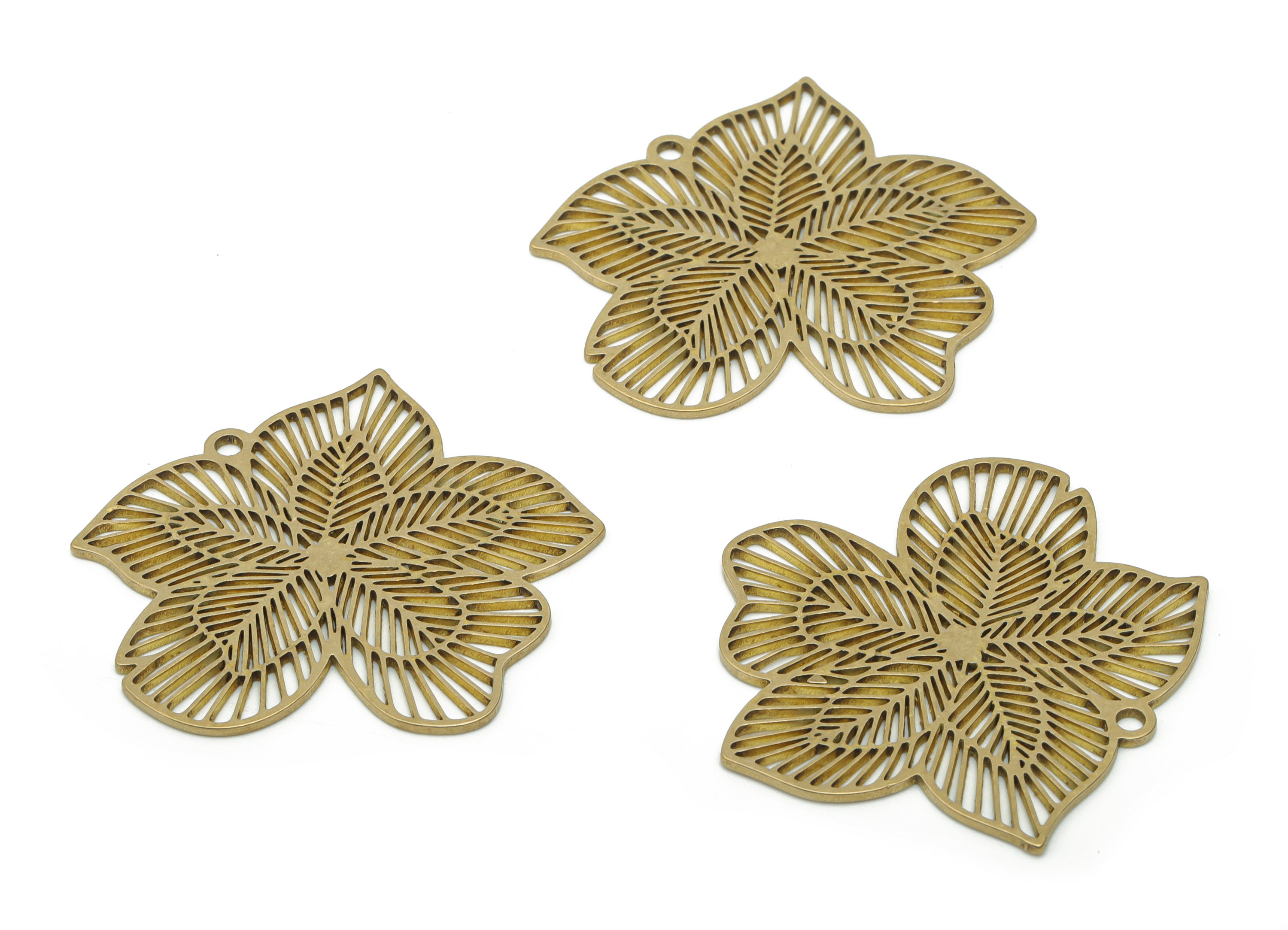 Brass Hollow Leafs Earring Charms - Raw Brass Leafs Pendant - Jewelry Making Supplies - 35.28x33.86x0.84mm - PPA1602 - DOMEDBAZAAR