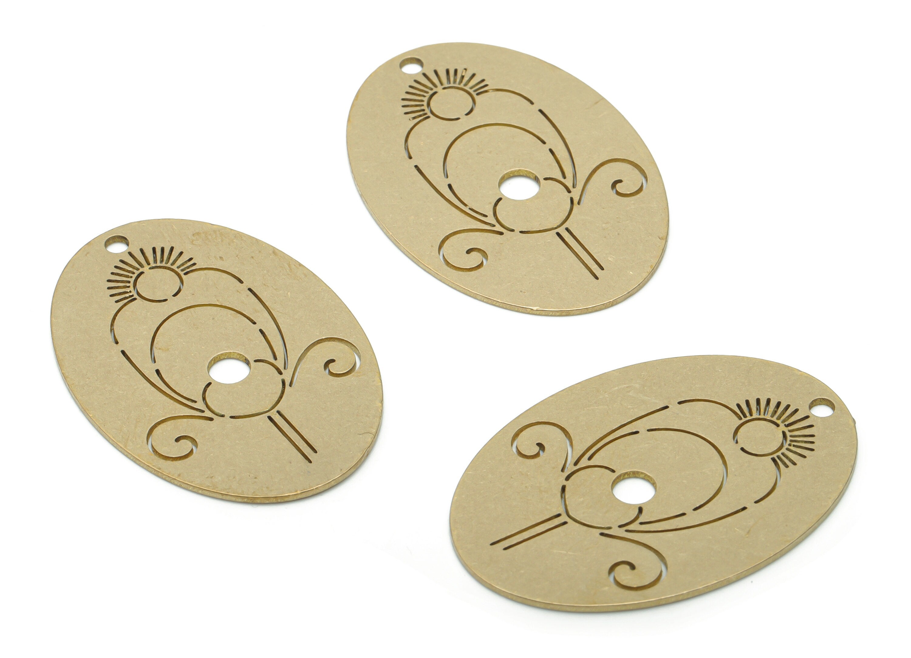 Brass Oval Sun Earring Charms - Raw Brass Oval Flower Moon Pendant - DIY Jewelry Making Supplies - 35.75x24.82x0.78mm - PPA1690 - DOMEDBAZAAR